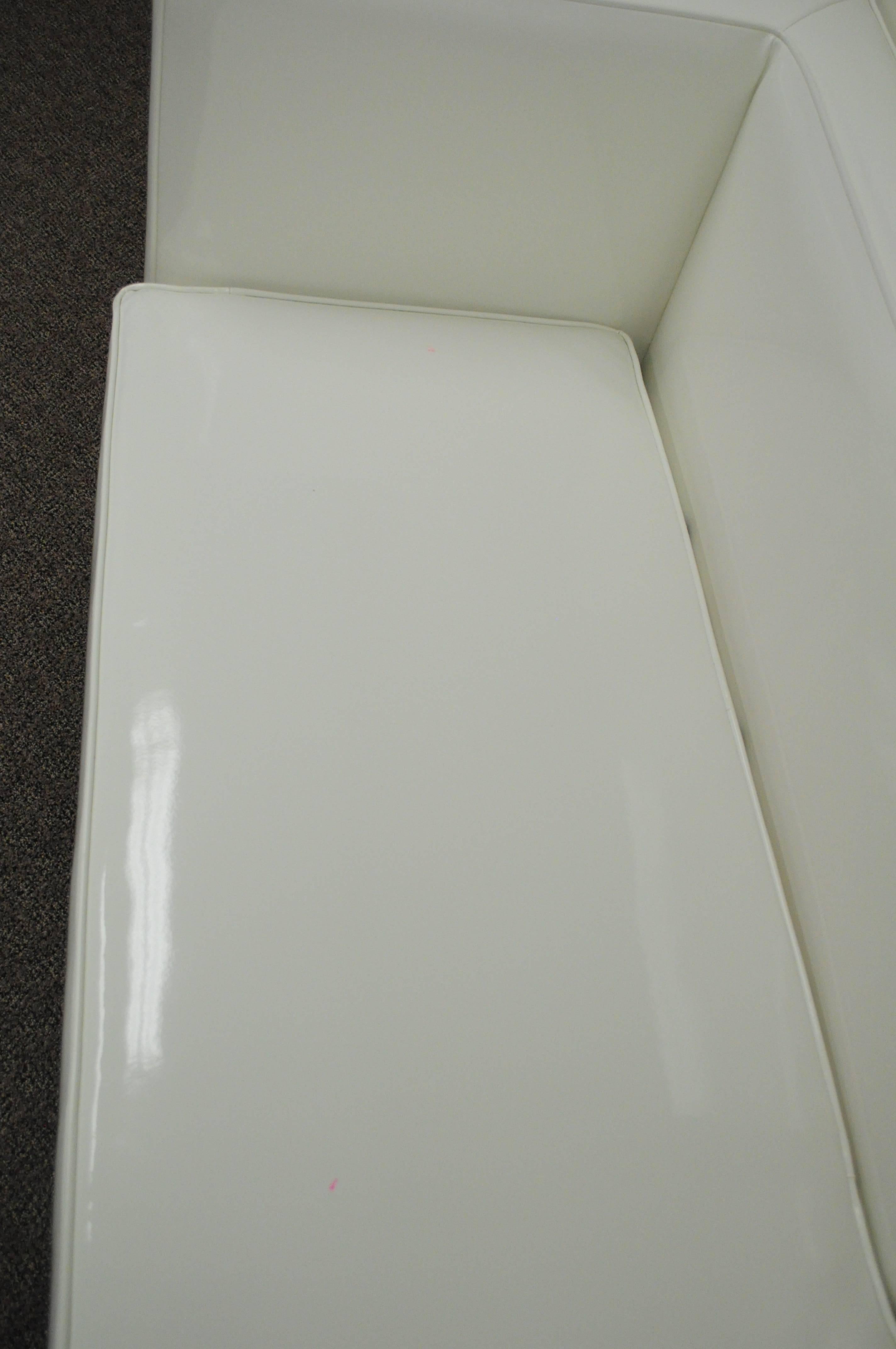 Mid-Century Modern Pair of J.A. Casillas Modern White Vinyl Chrome Brushed Metal Chaise Lounge Sofa