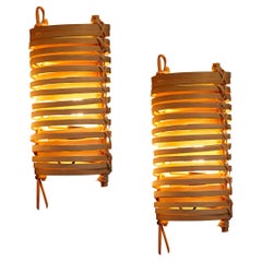 Pair of J.A. Coderch 'Junco' Rattan Cane Wall Lamps for Tunds