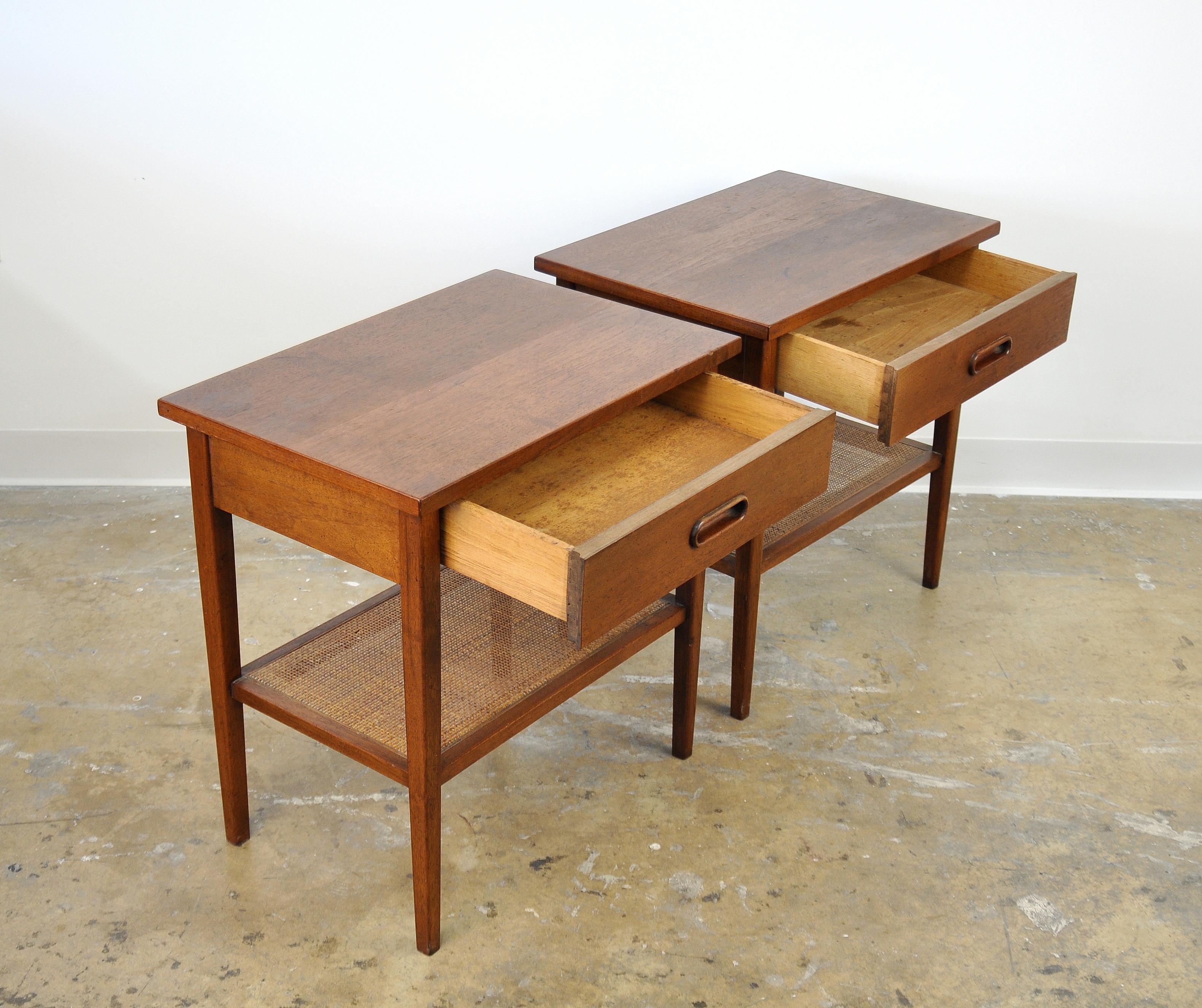 Pair of Jack Cartwright for Founders Walnut and Cane Nightstands or Side Tables 2