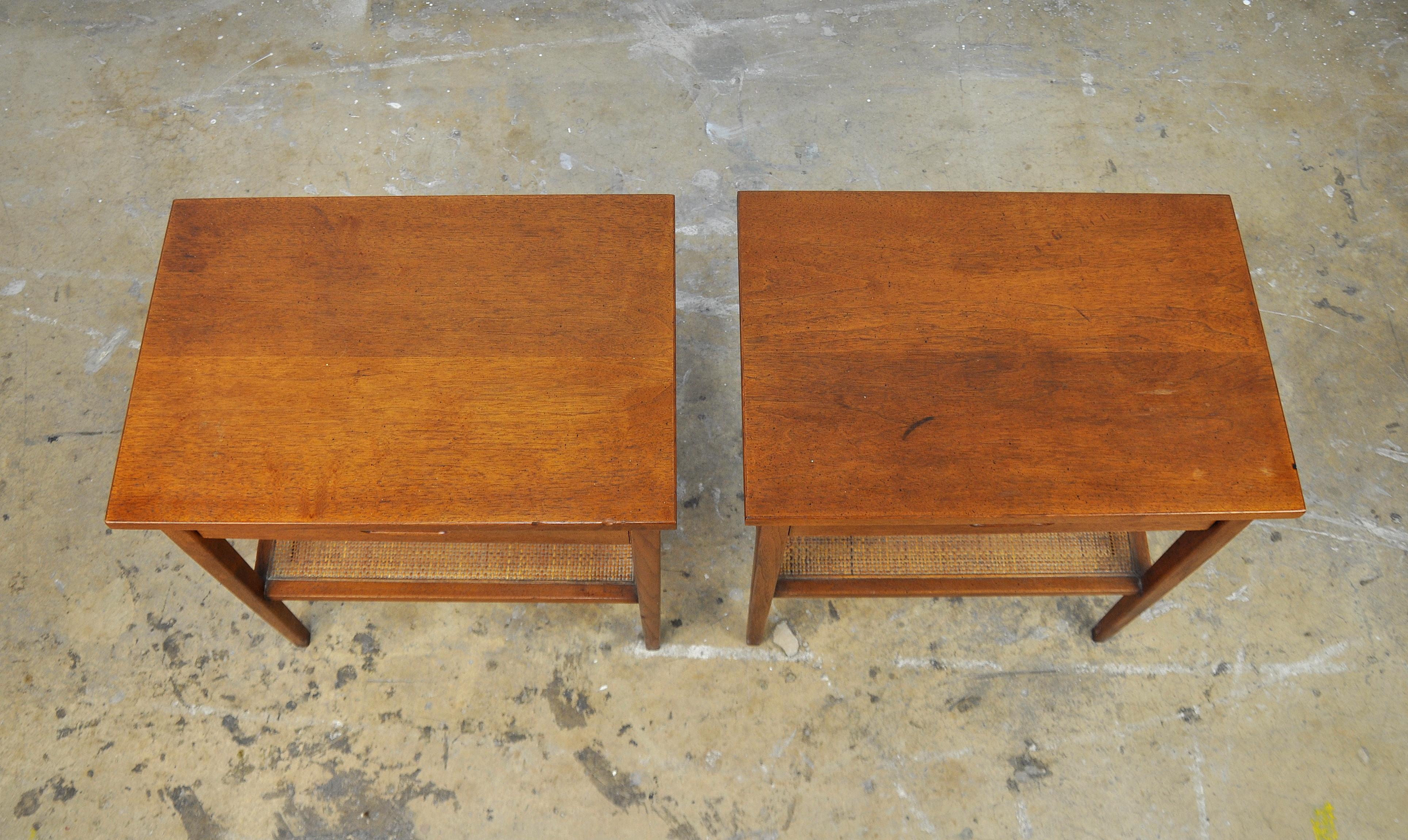 Pair of Jack Cartwright for Founders Walnut and Cane Nightstands or Side Tables 3