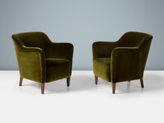 Pair of Jacob Kjaer Green Velvet 1940s Armchairs