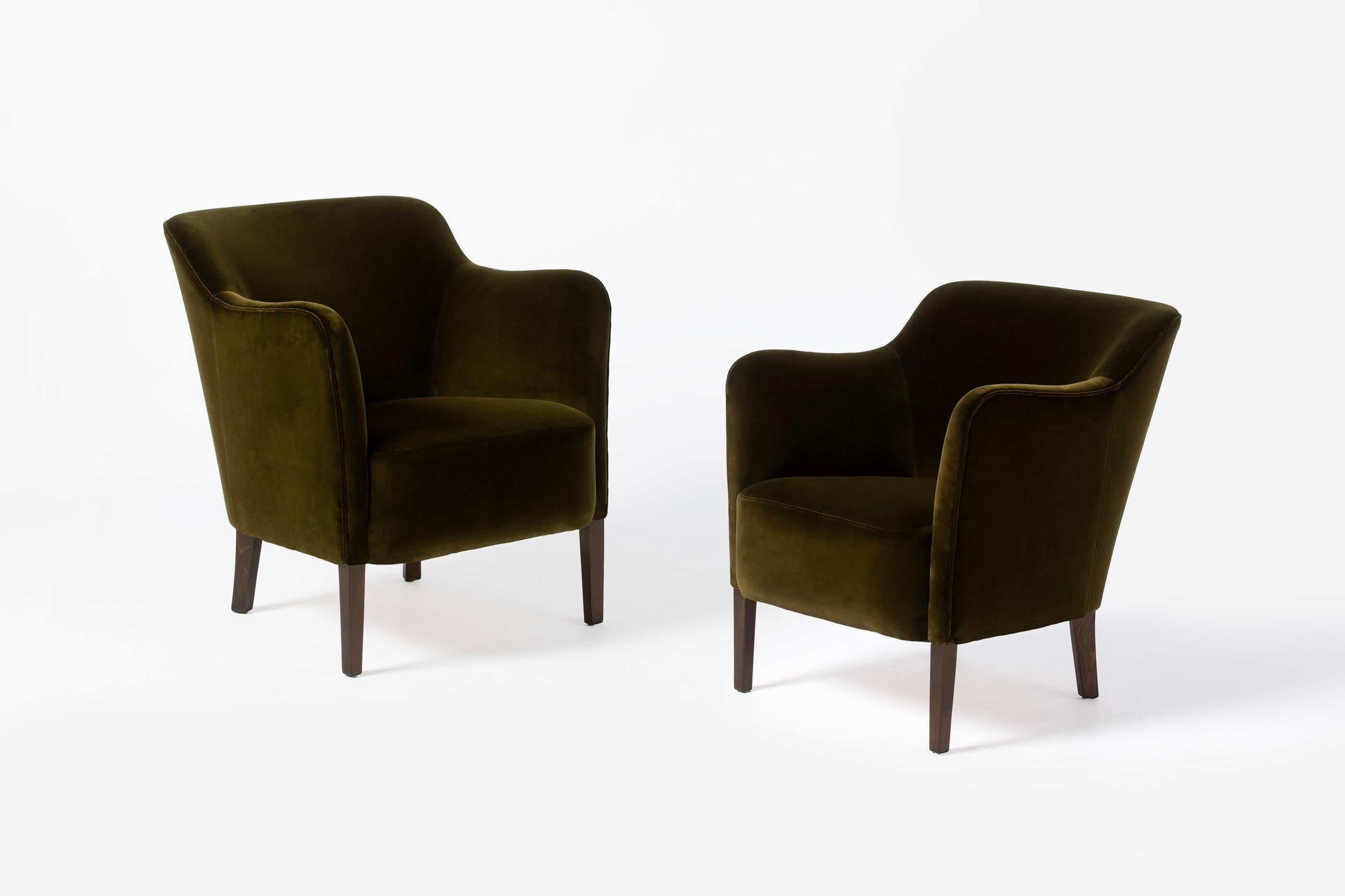 Scandinave moderne Paire de fauteuils Jacob Kjaer verts des années 1940 en vente