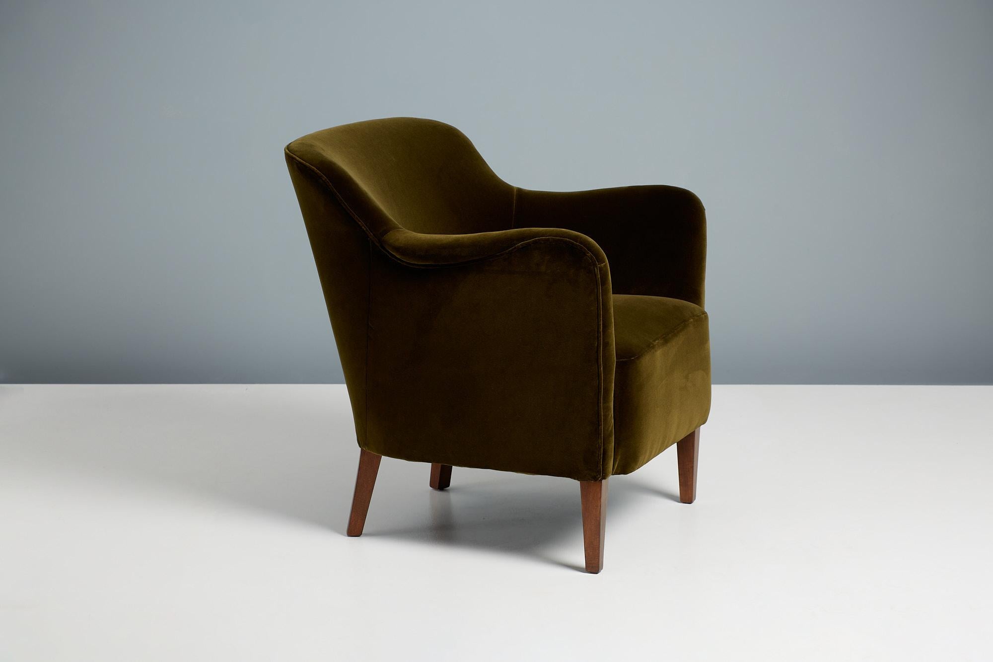 Danish Pair of Jacob Kjaer Green Velvet 1940s Armchairs