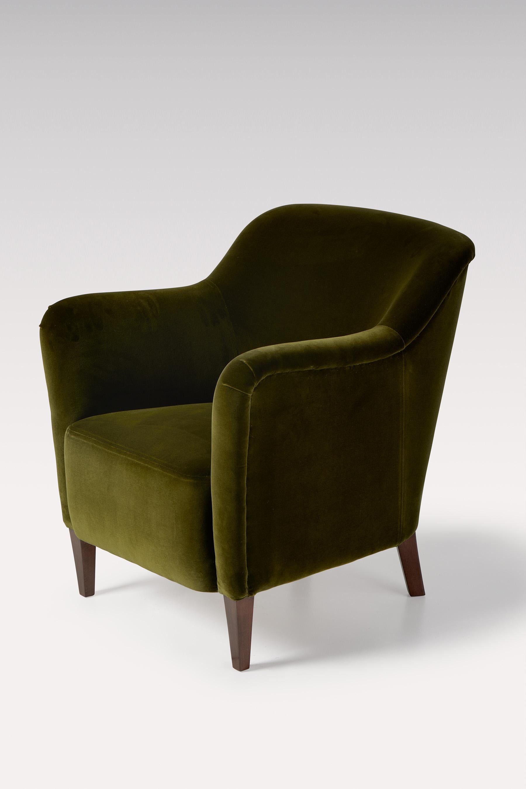 Wool Pair of Jacob Kjaer Green Velvet 1940s Armchairs