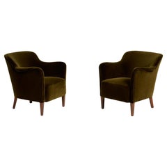 Pair of Jacob Kjaer Green Velvet 1940s Armchairs