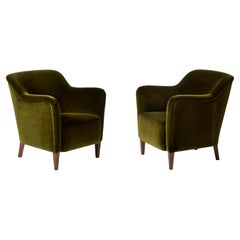 Pair of Jacob Kjaer Green Velvet 1940s Armchairs