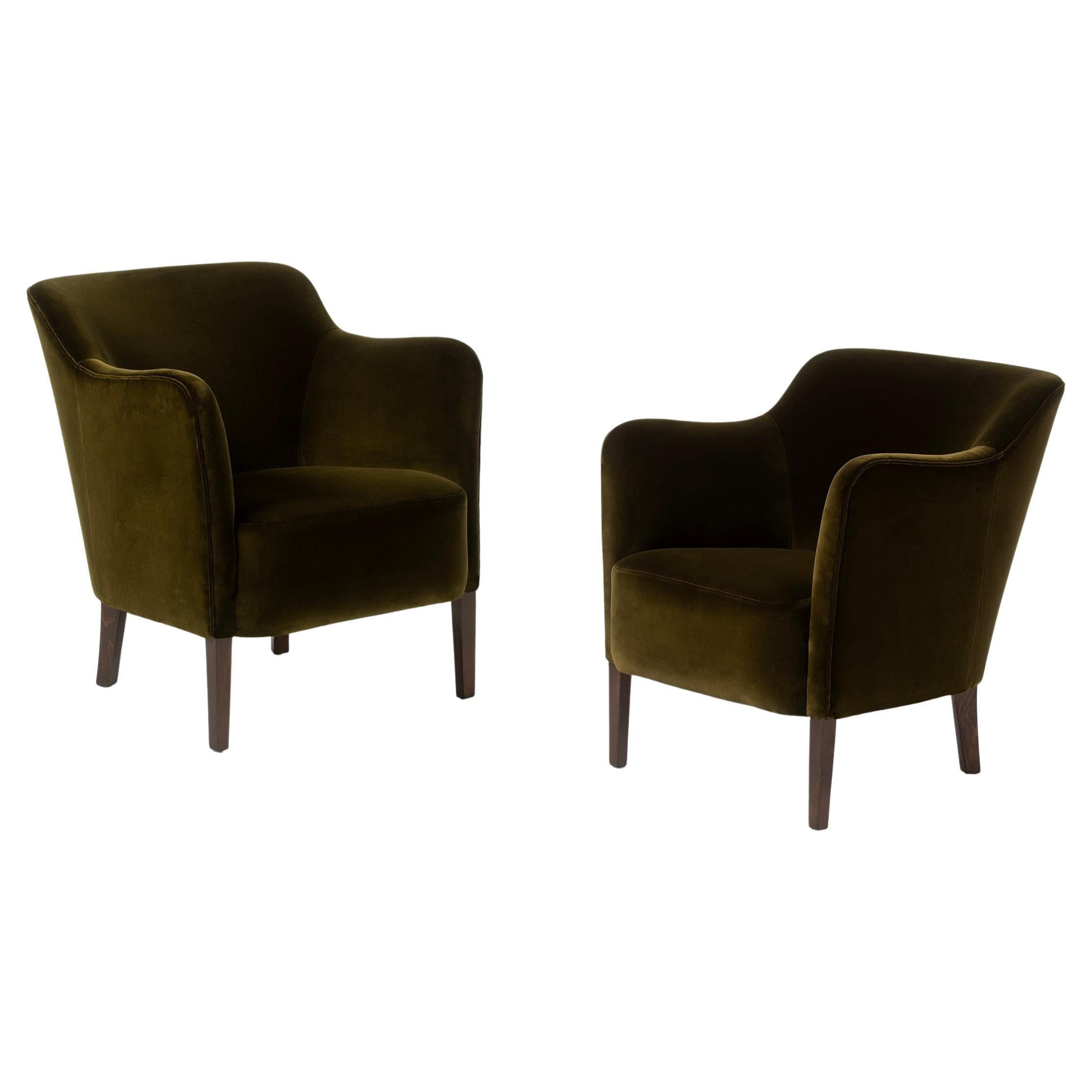 Paire de fauteuils Jacob Kjaer verts des années 1940 en vente