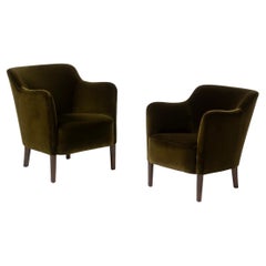 Pair of Jacob Kjaer Green Velvet 1940s Armchairs