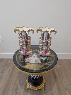 Pair Of Jacob Petite Vieux Paris Pink, Blue & Purple Floral Vases