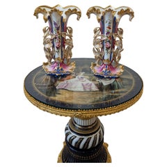 Antique Pair Of Jacob Petite Vieux Paris Pink, Blue & Purple Floral Vases