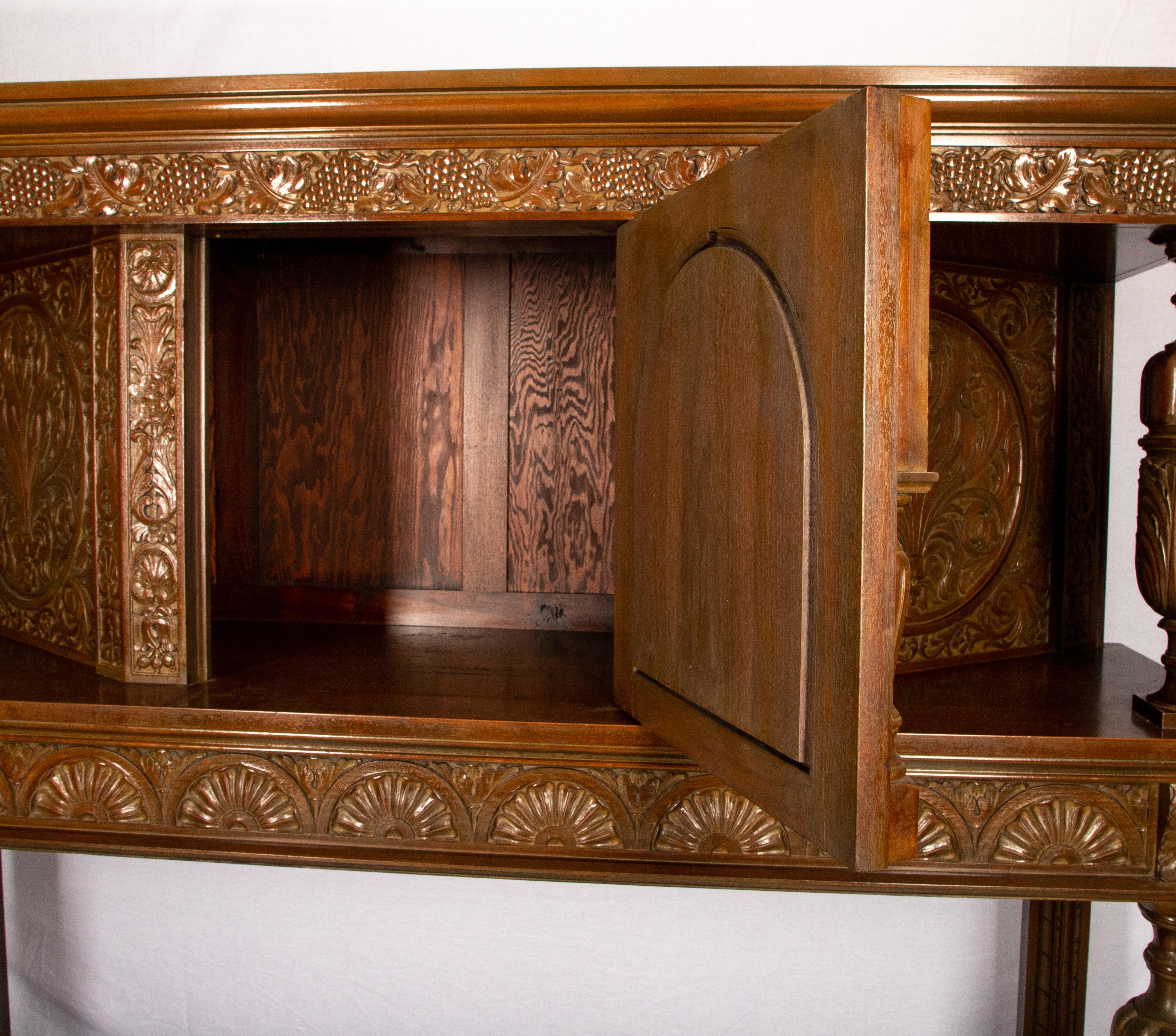 English Pair of Jacobean Revival Monumental Court Cupboards For Sale