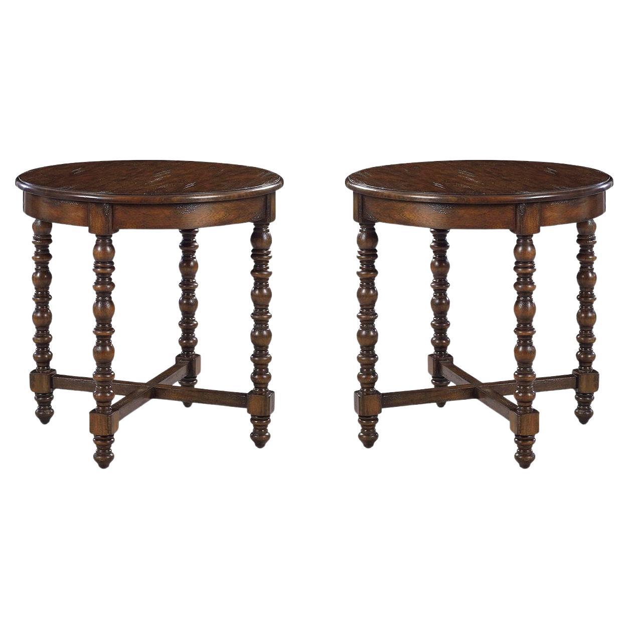 Pair of Jacobean Round Side Tables For Sale