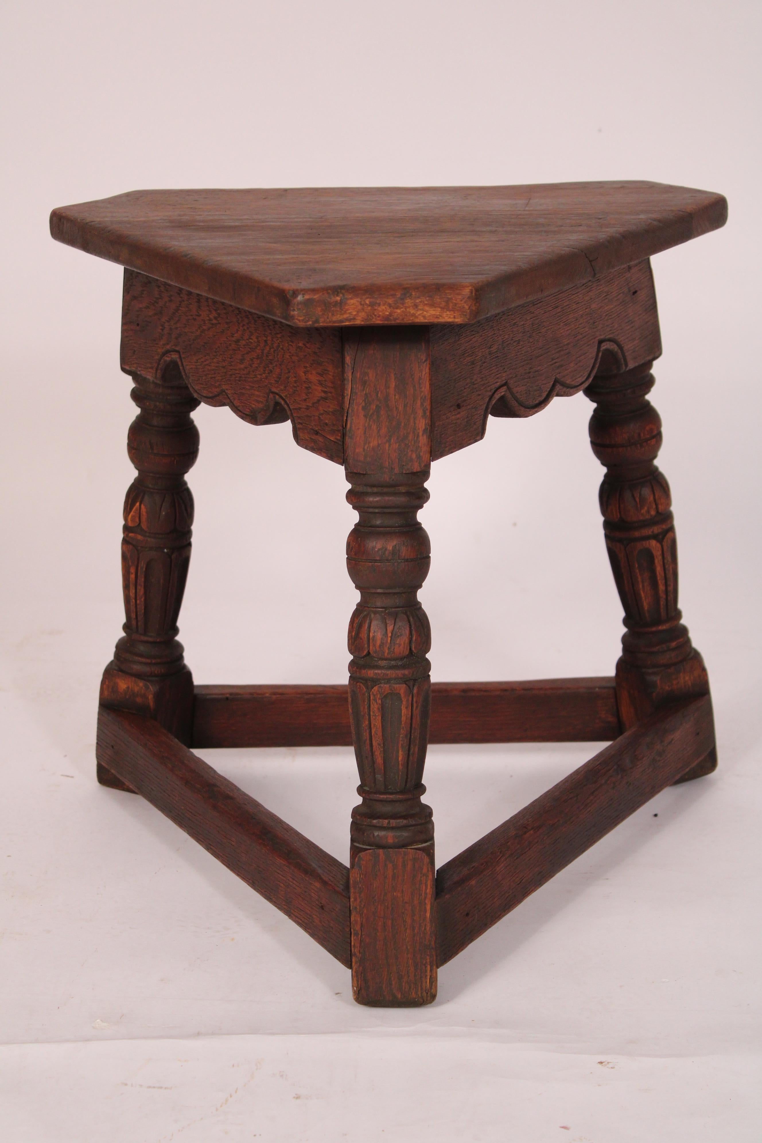 Pair of Jacobean Style Oak Joint Stools In Good Condition In Laguna Beach, CA