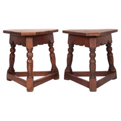 Used Pair of Jacobean Style Oak Joint Stools