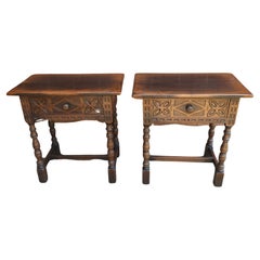 Pair of Jacobean Style Walnut Single Drawer Trestle Side Tables