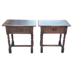 Pair of Jacobean Style Walnut Single Drawer Trestle Side Tables