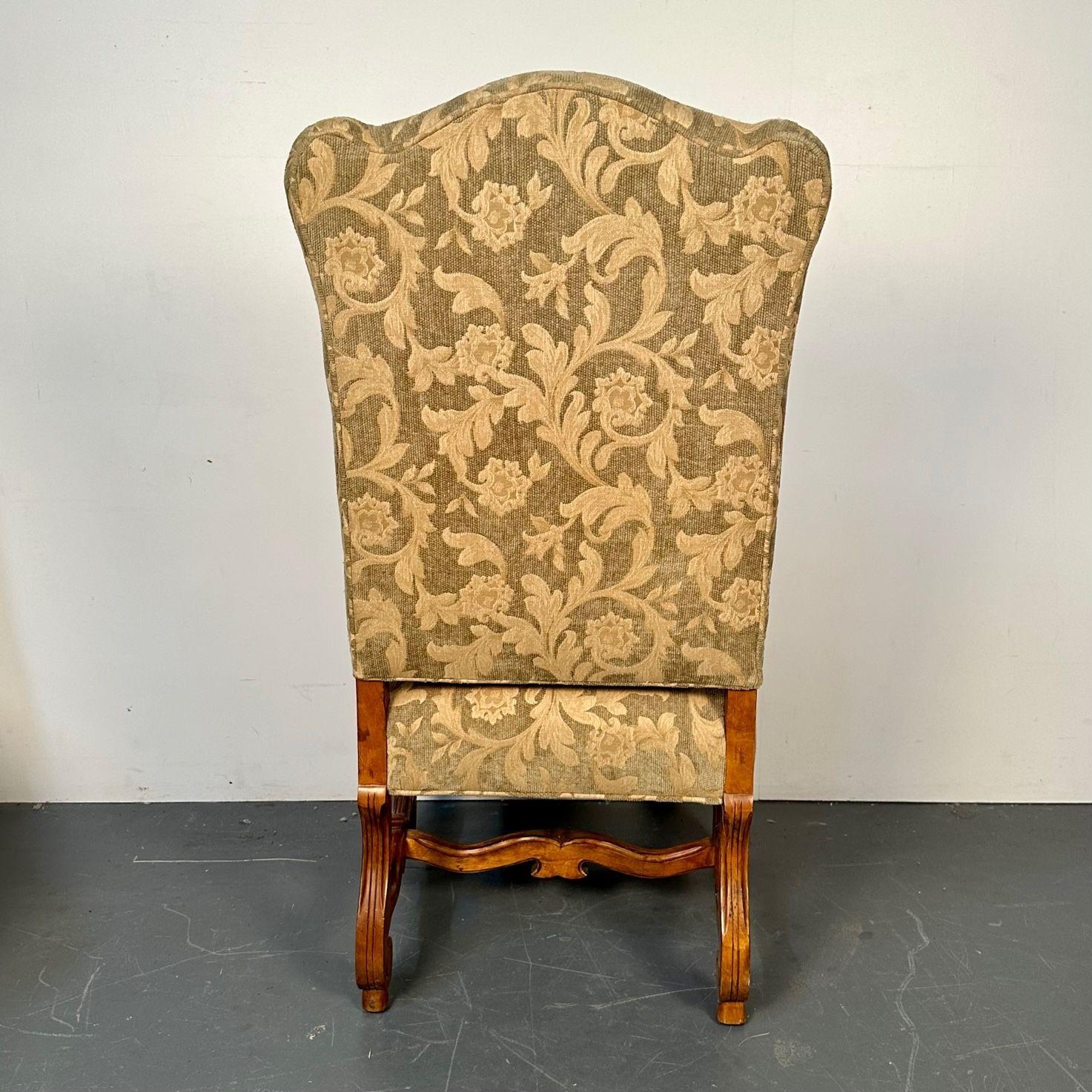 Pair of Jacobean Throne Chairs, King and Queen, Fine Fabric For Sale 5