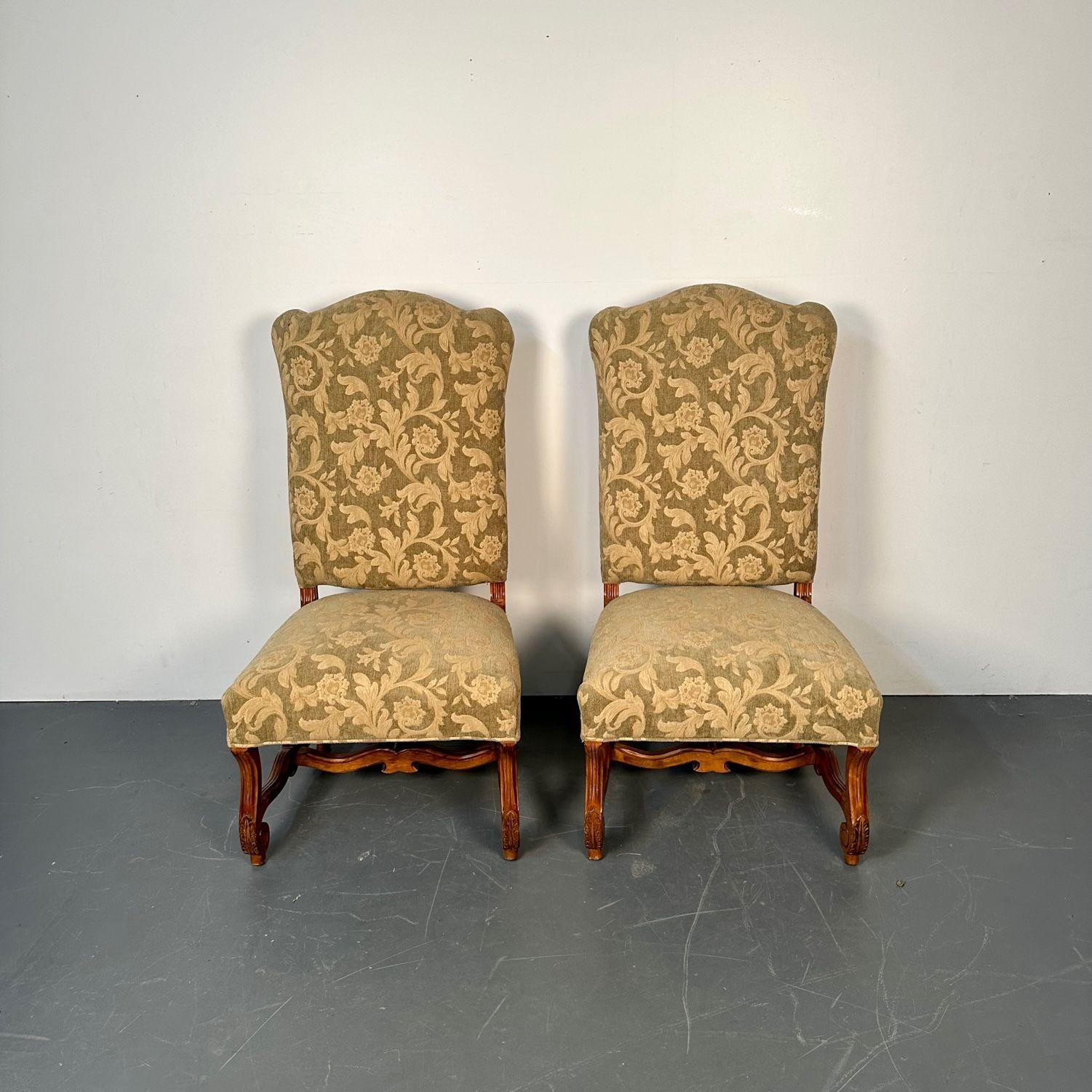 Pair of Jacobean Throne Chairs, King and Queen, Fine Fabric In Good Condition For Sale In Stamford, CT