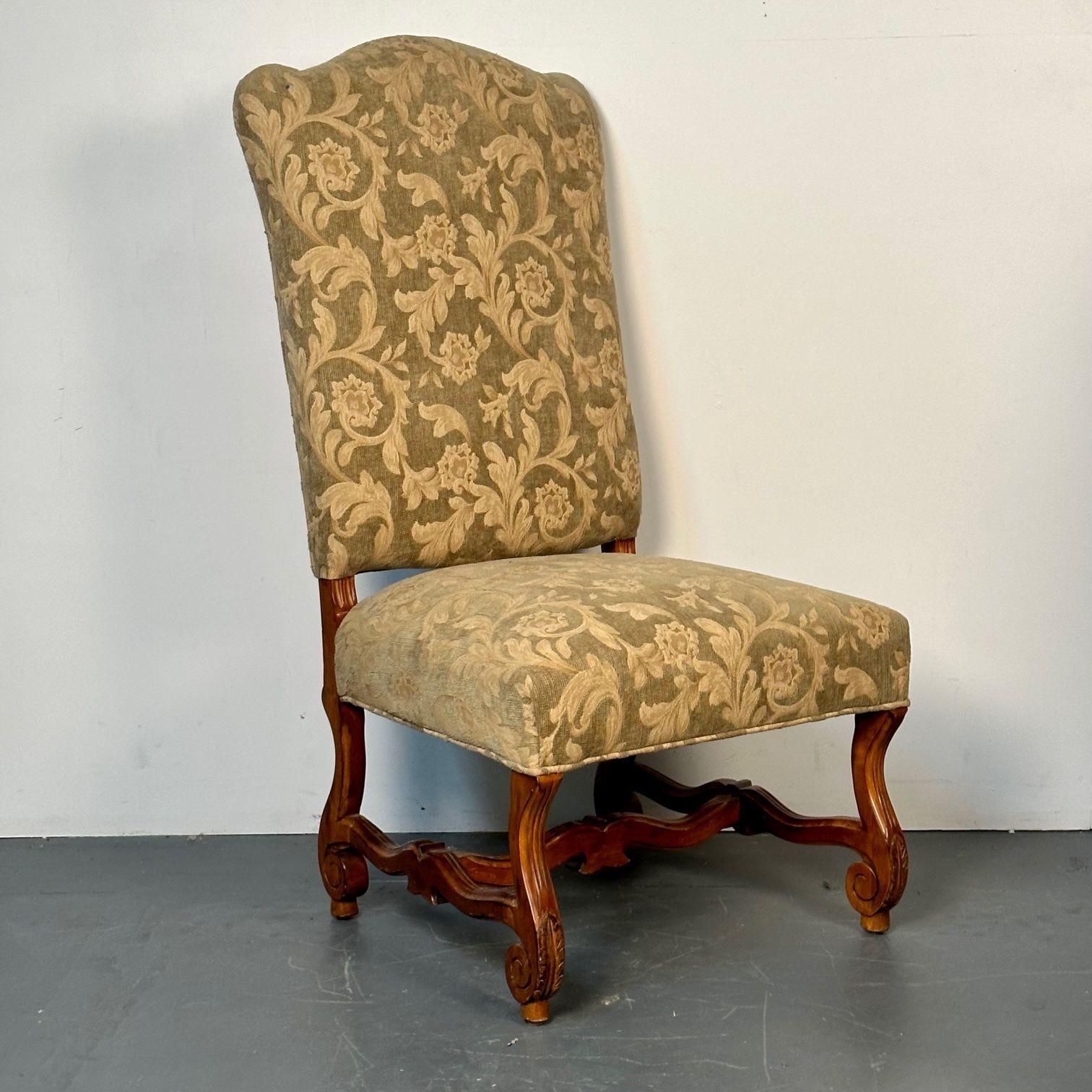 20th Century Pair of Jacobean Throne Chairs, King and Queen, Fine Fabric For Sale