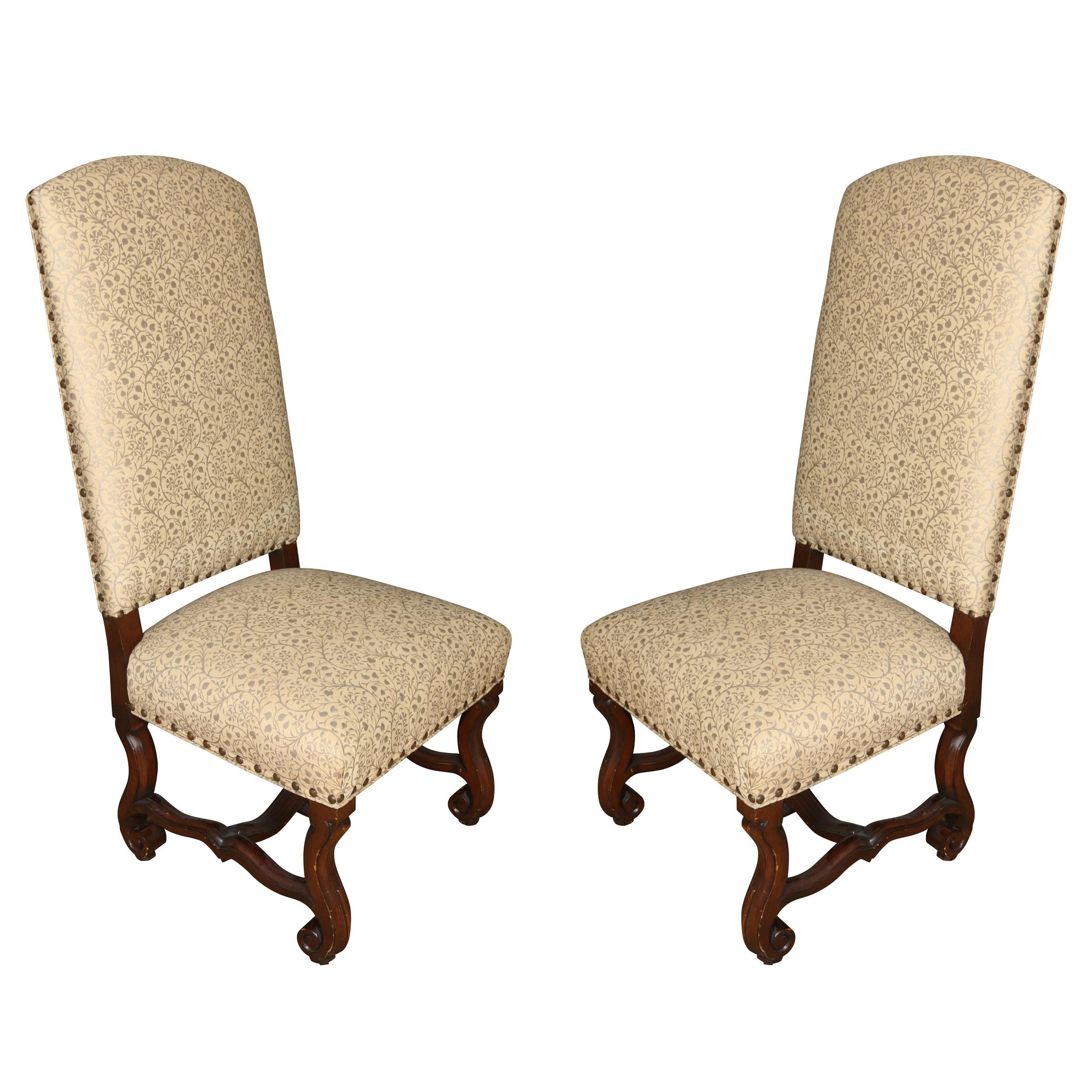 20th Century Pair of Jacobean Walnut Upholstered Side Chairs For Sale