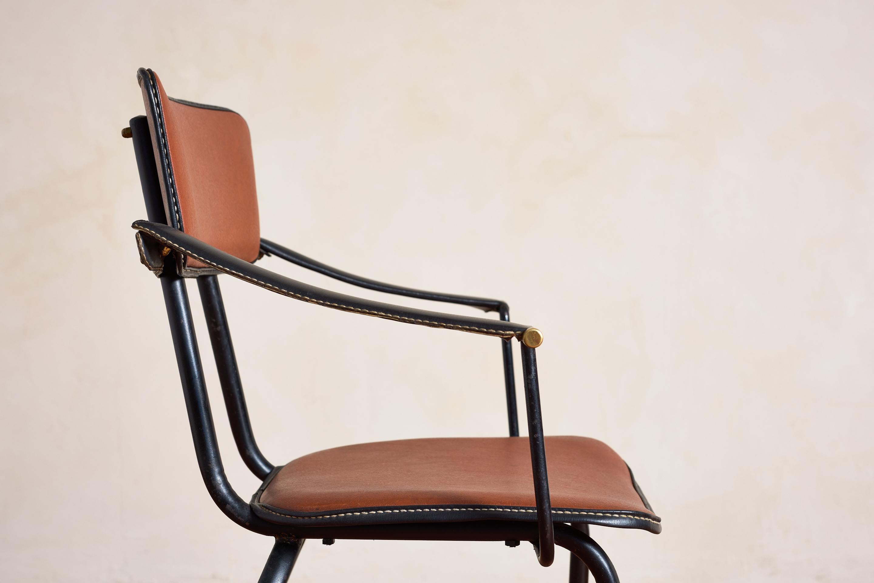 Pair of Jacques Adnet Armchairs im Angebot 5