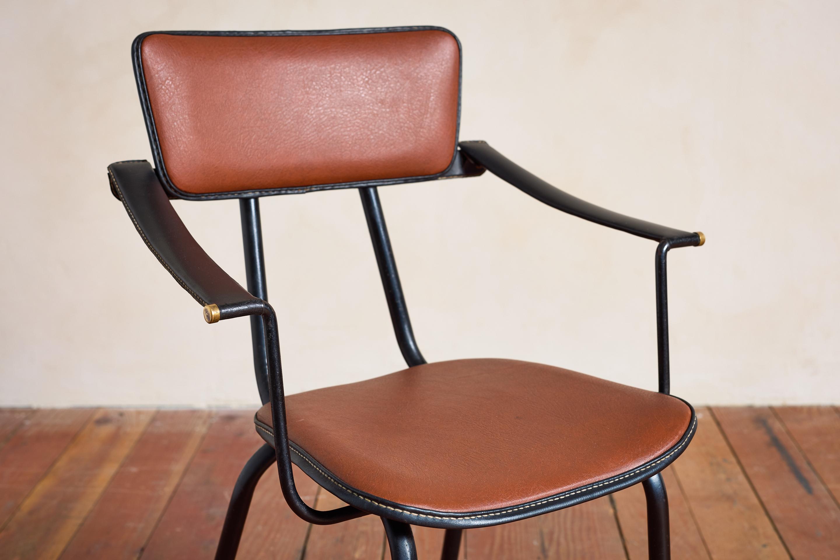 Pair of Jacques Adnet Armchairs im Angebot 11