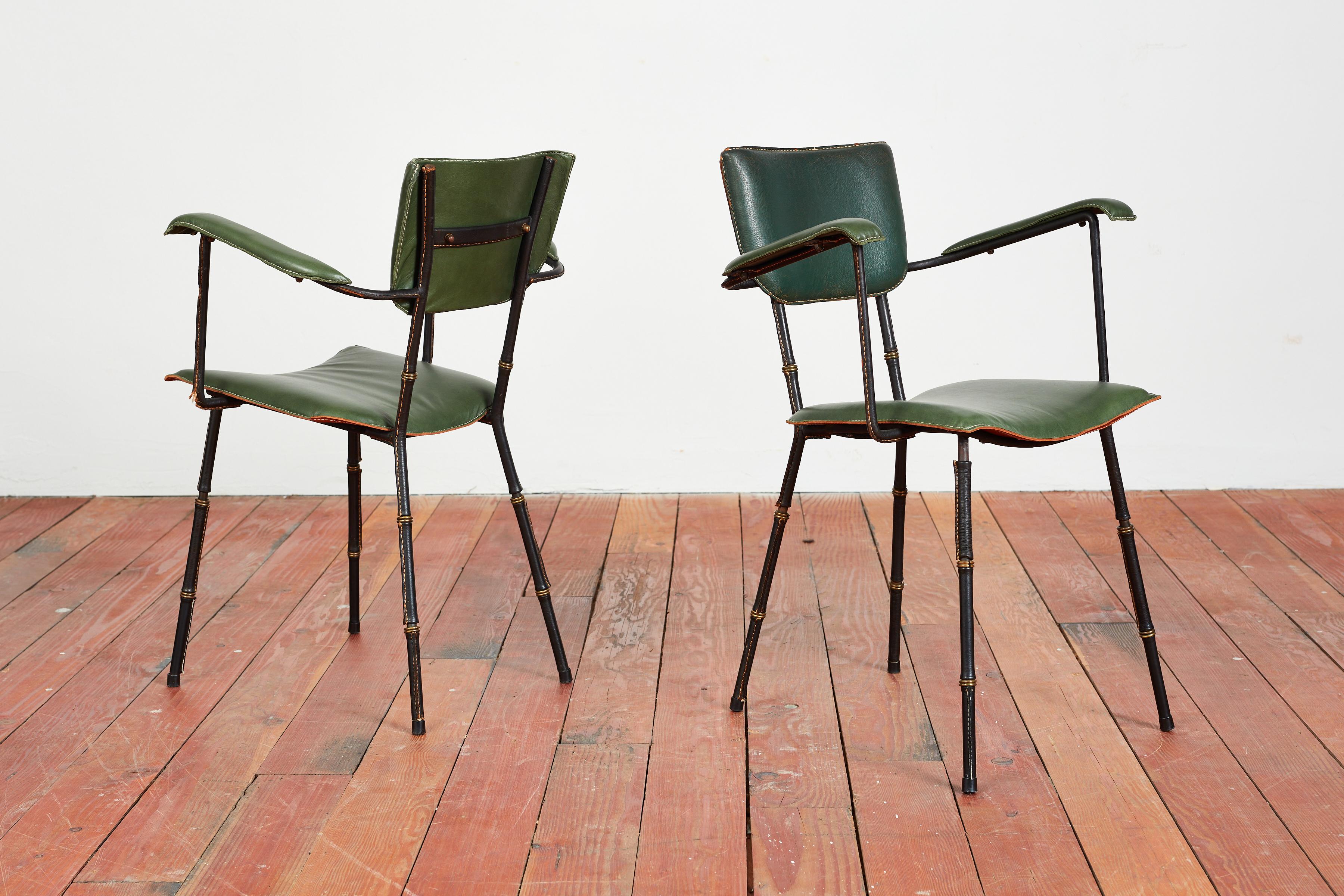French Pair of Jacques Adnet Armchairs  For Sale