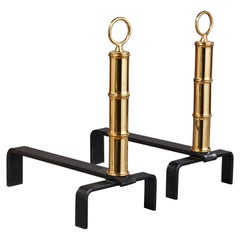 Pair of Jacques Adnet Brass Andirons, France 1950's