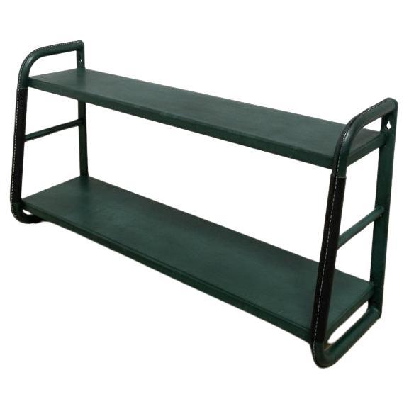 Jacques Adnet Green Leather Wall Shelf (Single) For Sale