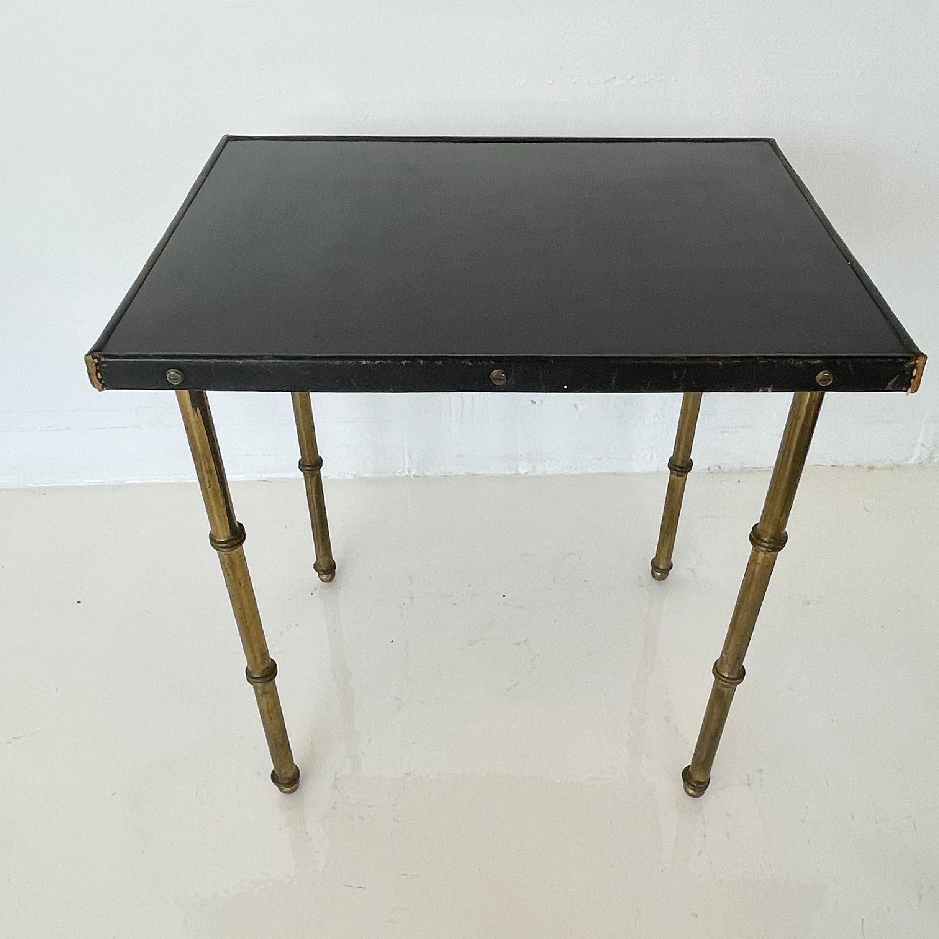 Pair of Jacques Adnet Leather and Brass Nesting Tables, 1950s France 10