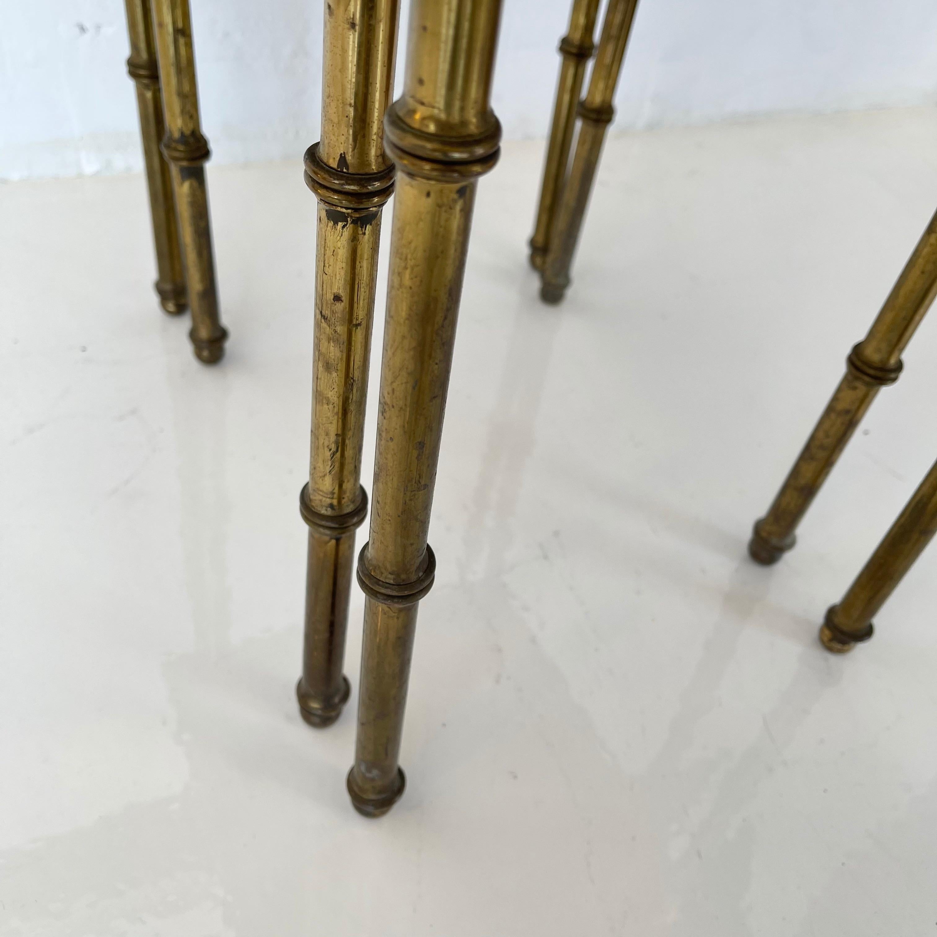 Pair of Jacques Adnet Leather and Brass Nesting Tables, 1950s France 12