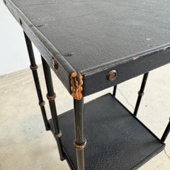 Pair of Jacques Adnet Leather and Iron Rotating Side Tables, 1950s France
