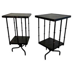 Pair of Jacques Adnet Leather and Iron Rotating Side Tables, 1950s France