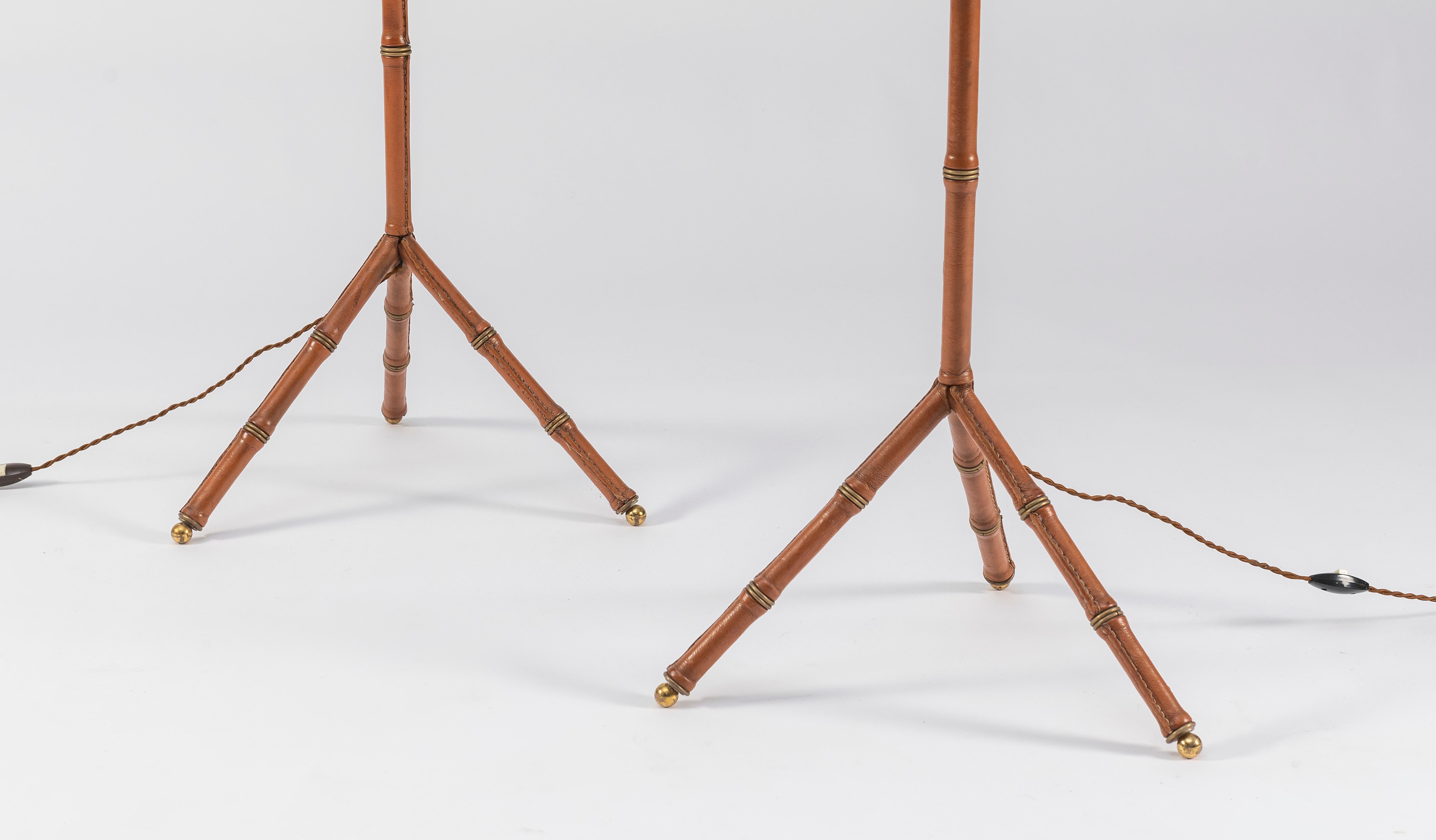 Mid-Century Modern Pair of Jacques Adnet Leather Floor Lamps