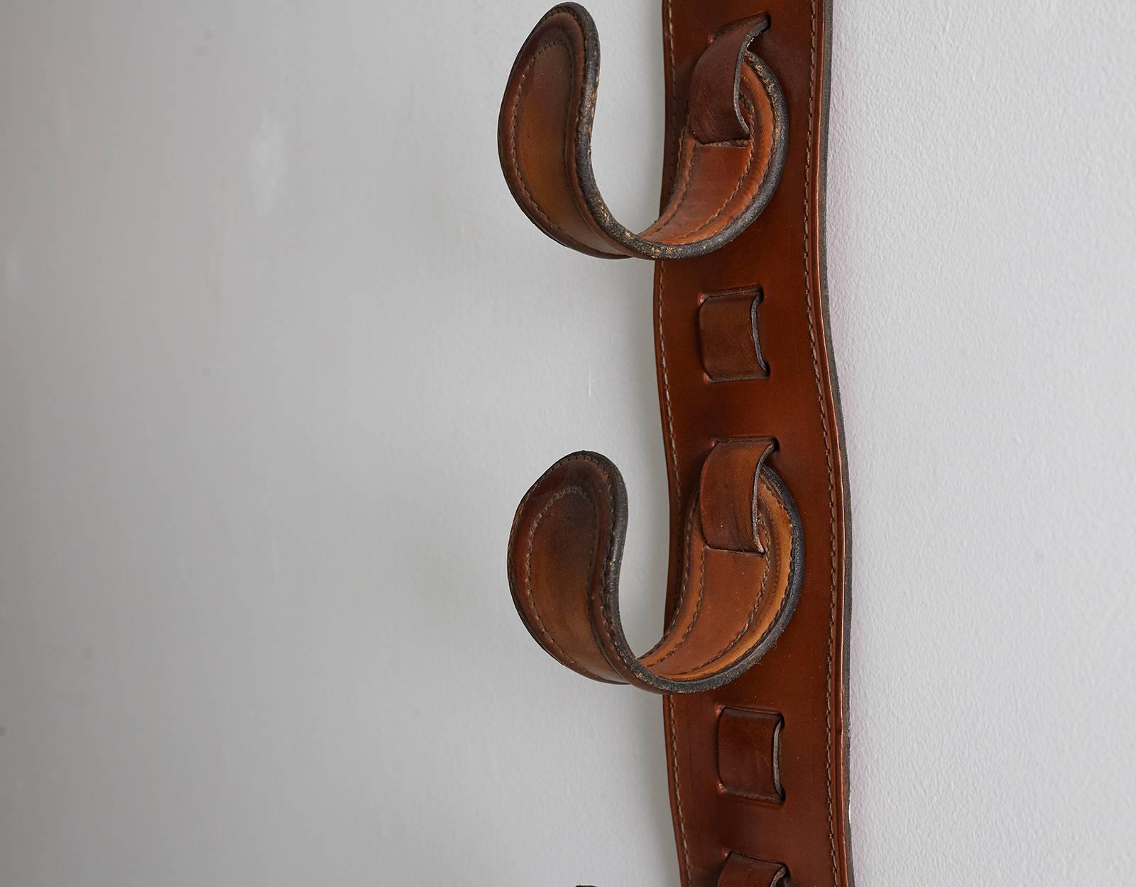 Pair of Jacques Adnet Leather Wine Holders or Hooks 7