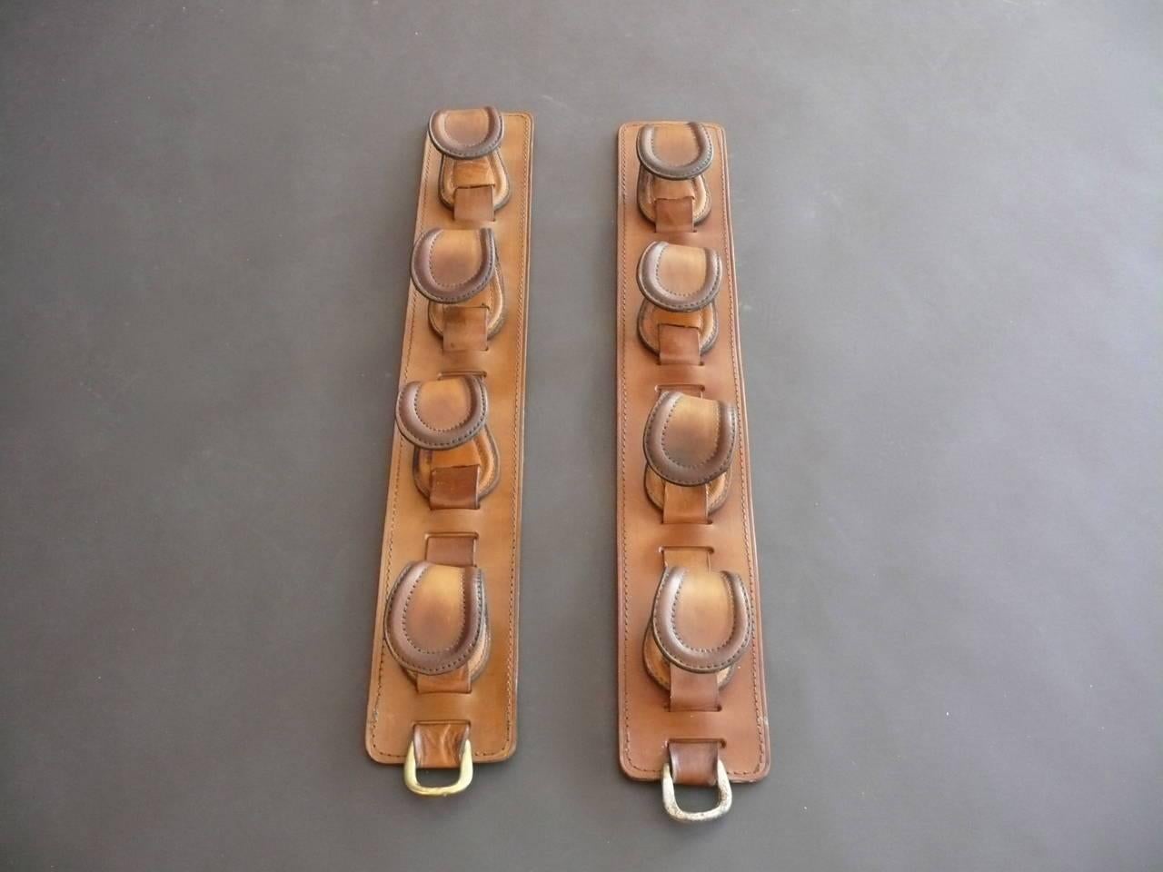 Mid-20th Century Pair of Jacques Adnet Leather Wine Holders or Hooks