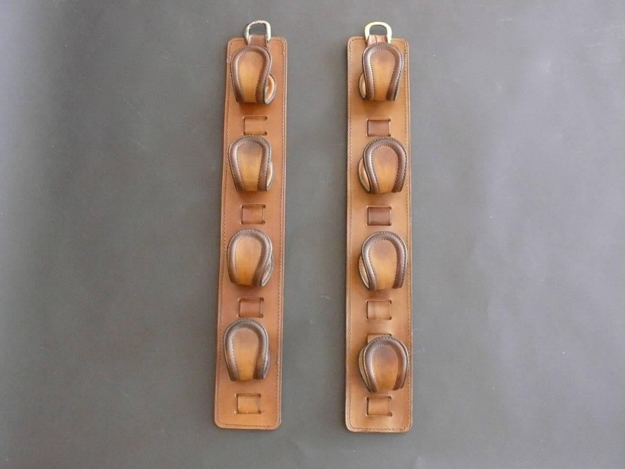 Pair of Jacques Adnet Leather Wine Holders or Hooks 1