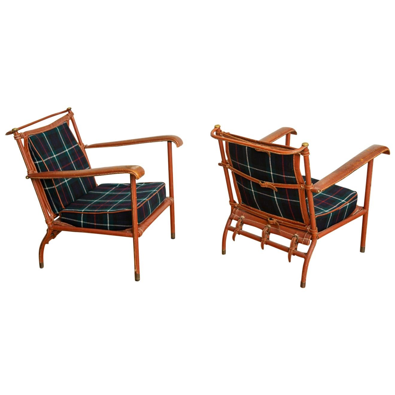 Pair of Jacques Adnet Lounge Chairs