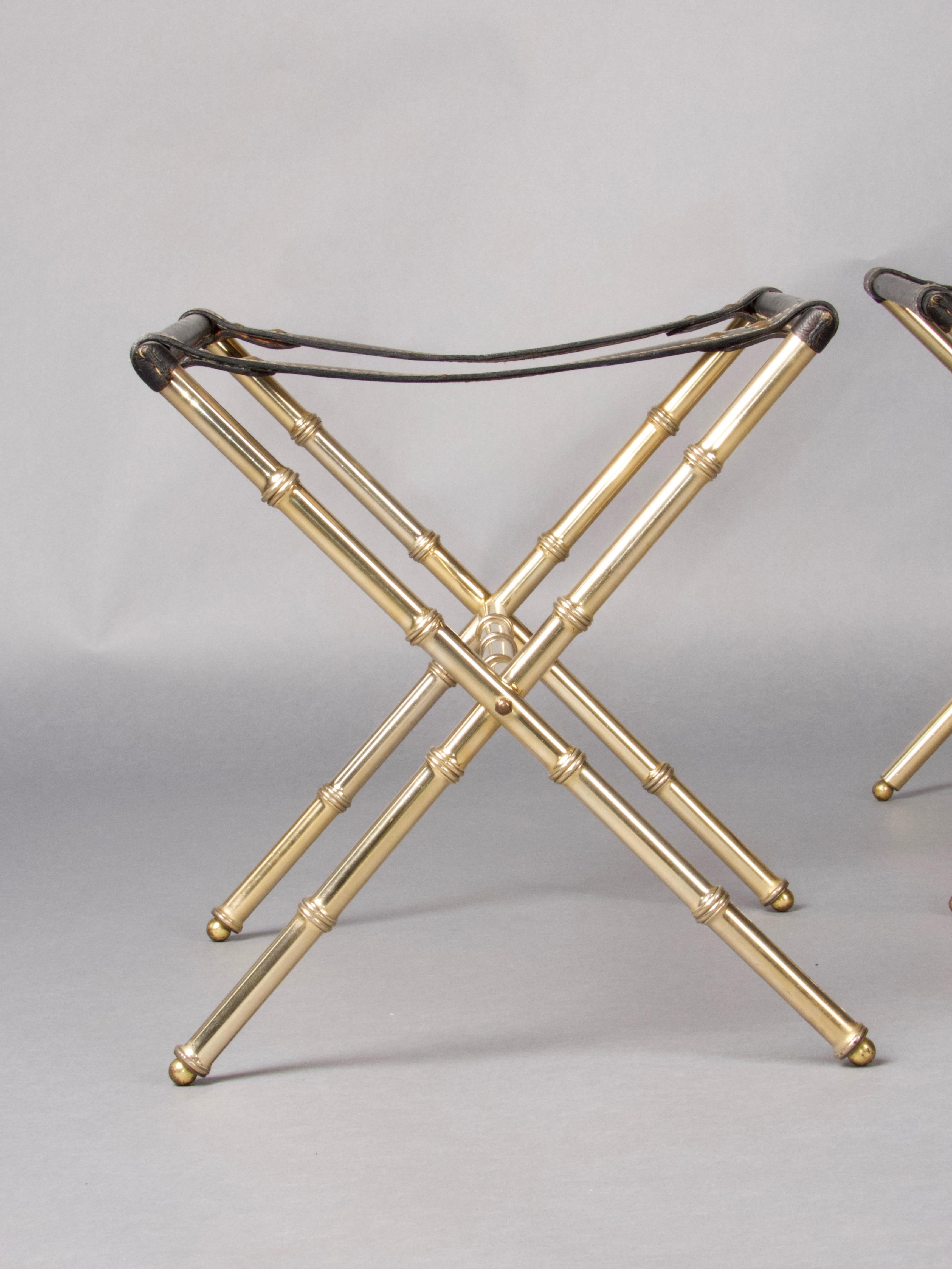 Brass Pair of Jacques Adnet luggage racks