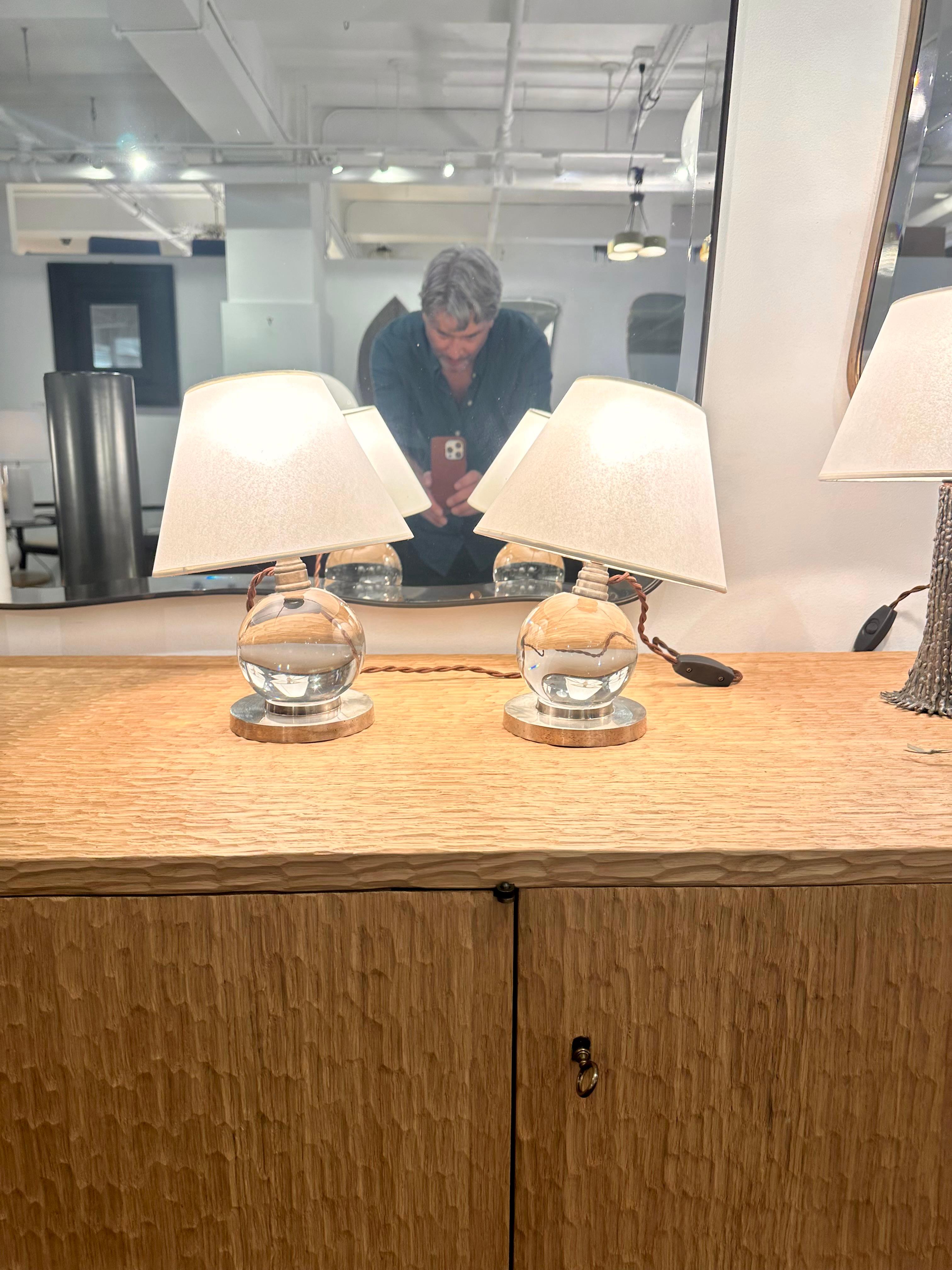 Art Deco Pair of Jacques Adnet, mod. 7706, Baccarat, Paris, France, 1930 For Sale