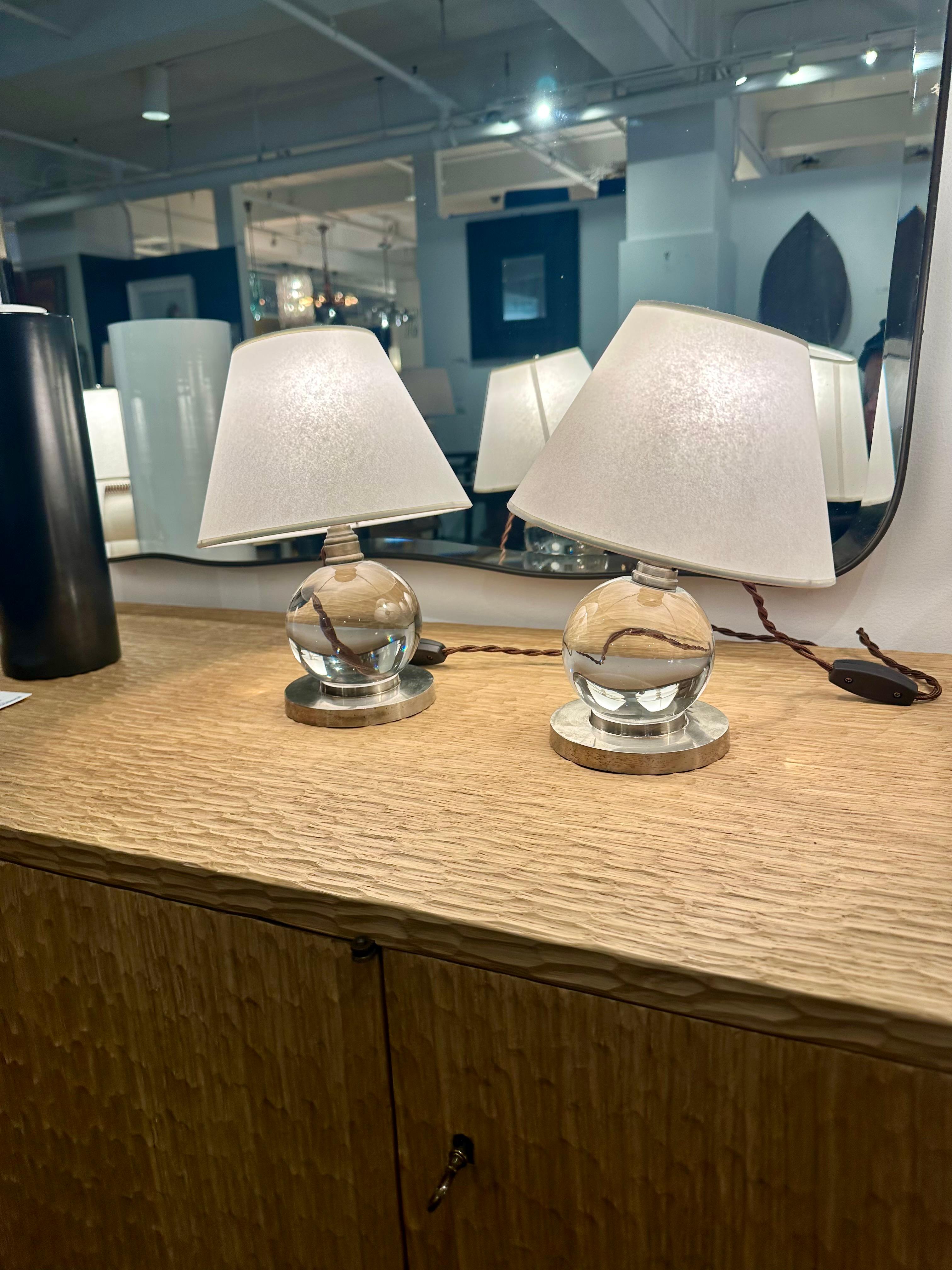 French Pair of Jacques Adnet, mod. 7706, Baccarat, Paris, France, 1930 For Sale