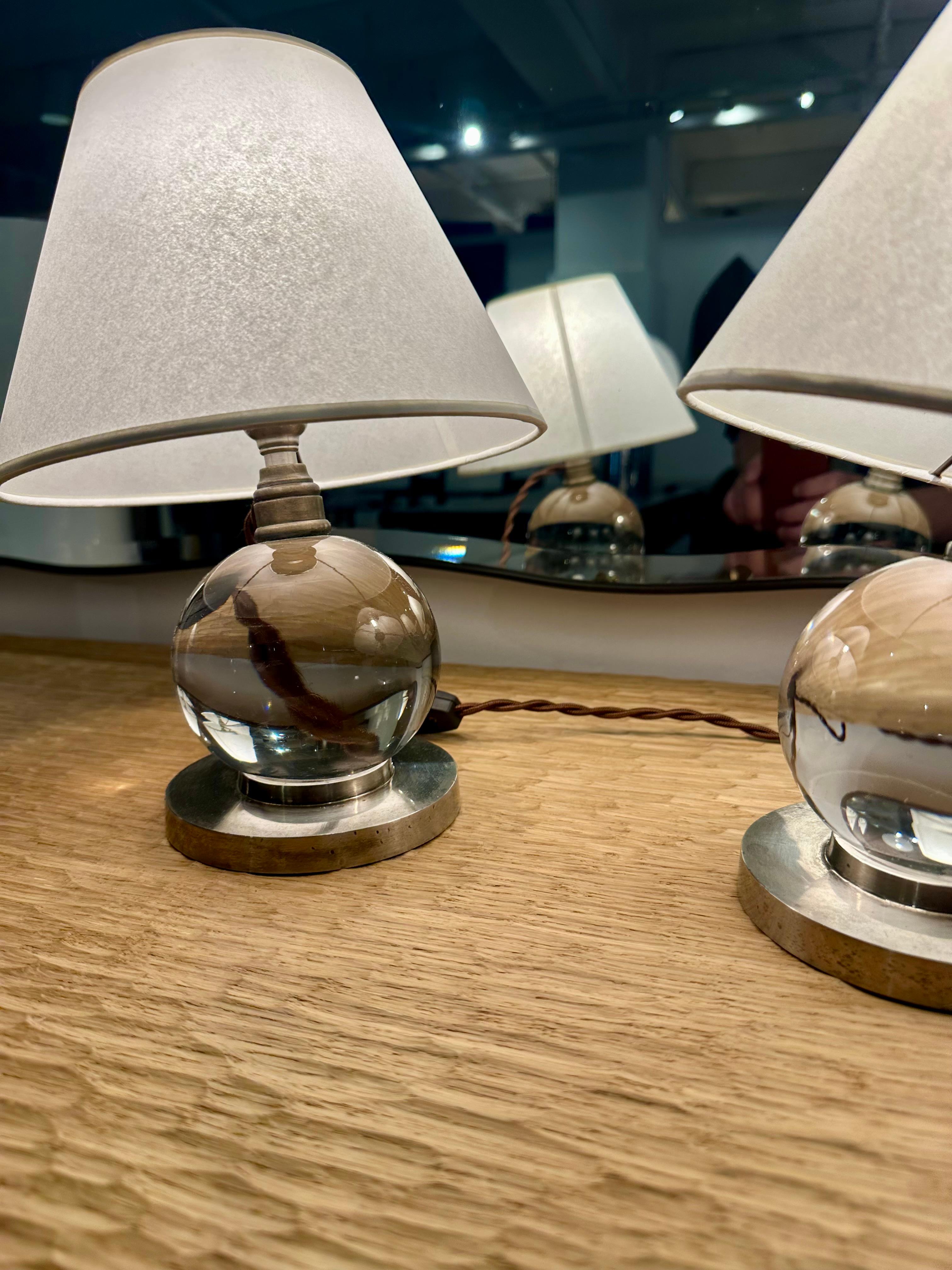 Pair of Jacques Adnet, mod. 7706, Baccarat, Paris, France, 1930 In Good Condition For Sale In Brooklyn, NY