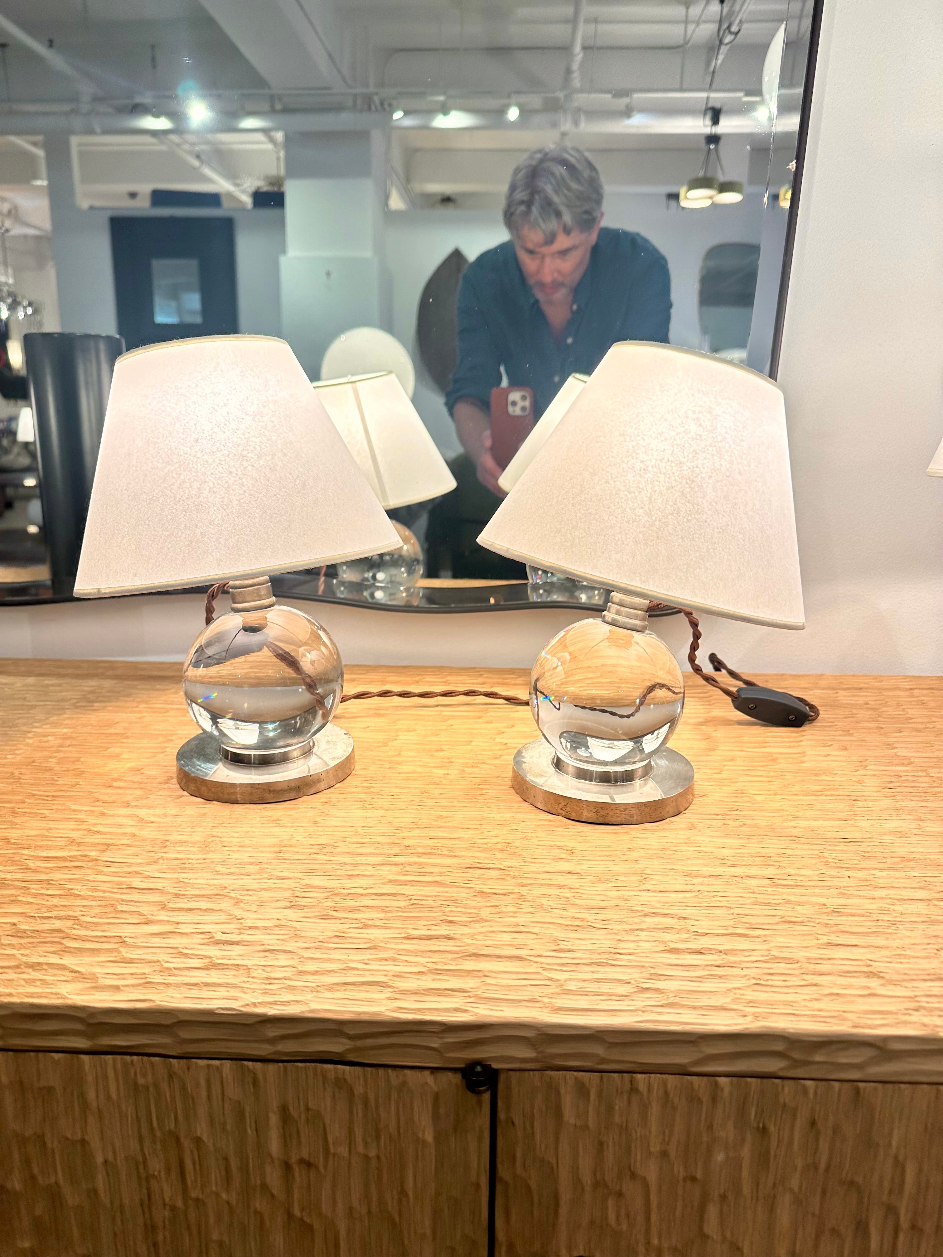 Pair of Jacques Adnet, mod. 7706, Baccarat, Paris, France, 1930 For Sale