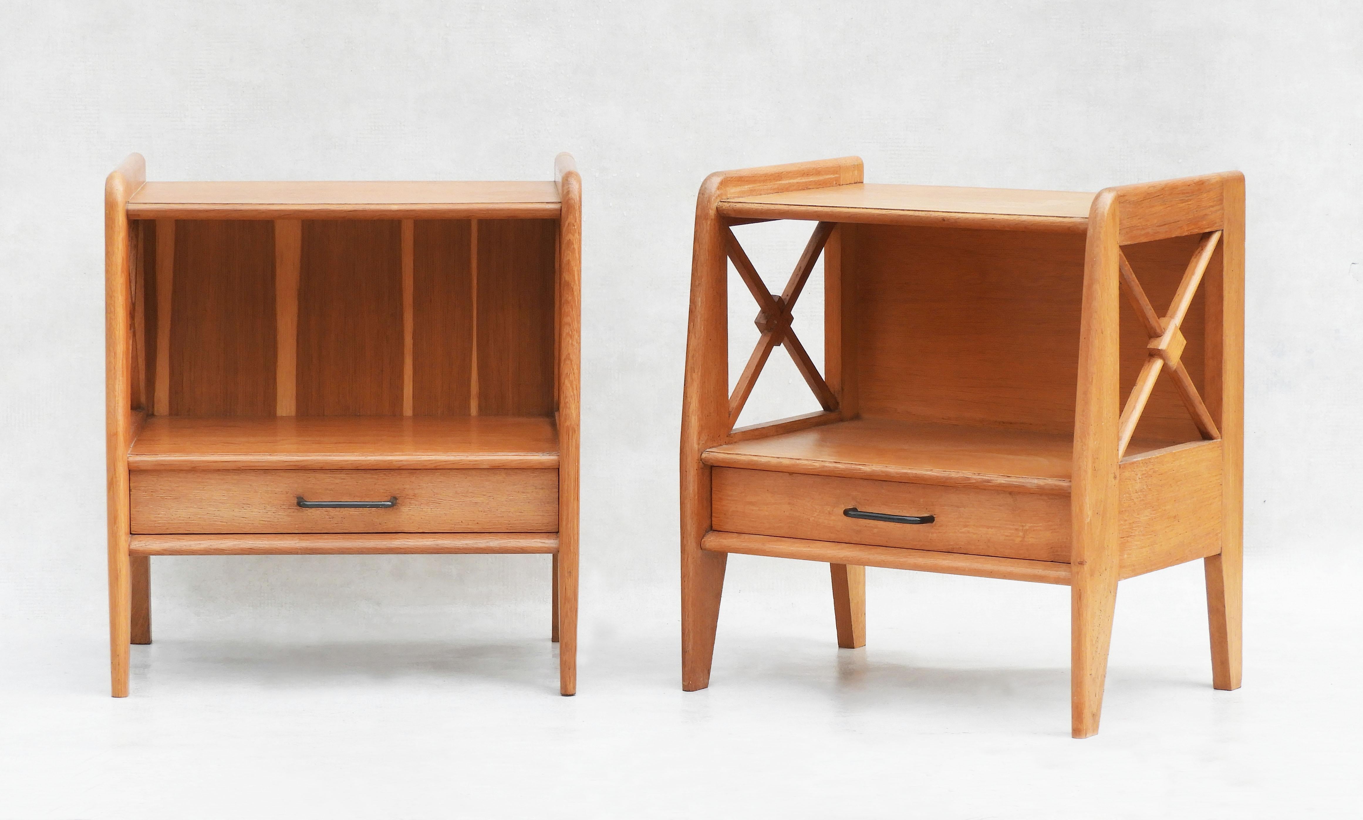Modern Pair of Jacques Adnet Oak Night Stands C1950 For Sale