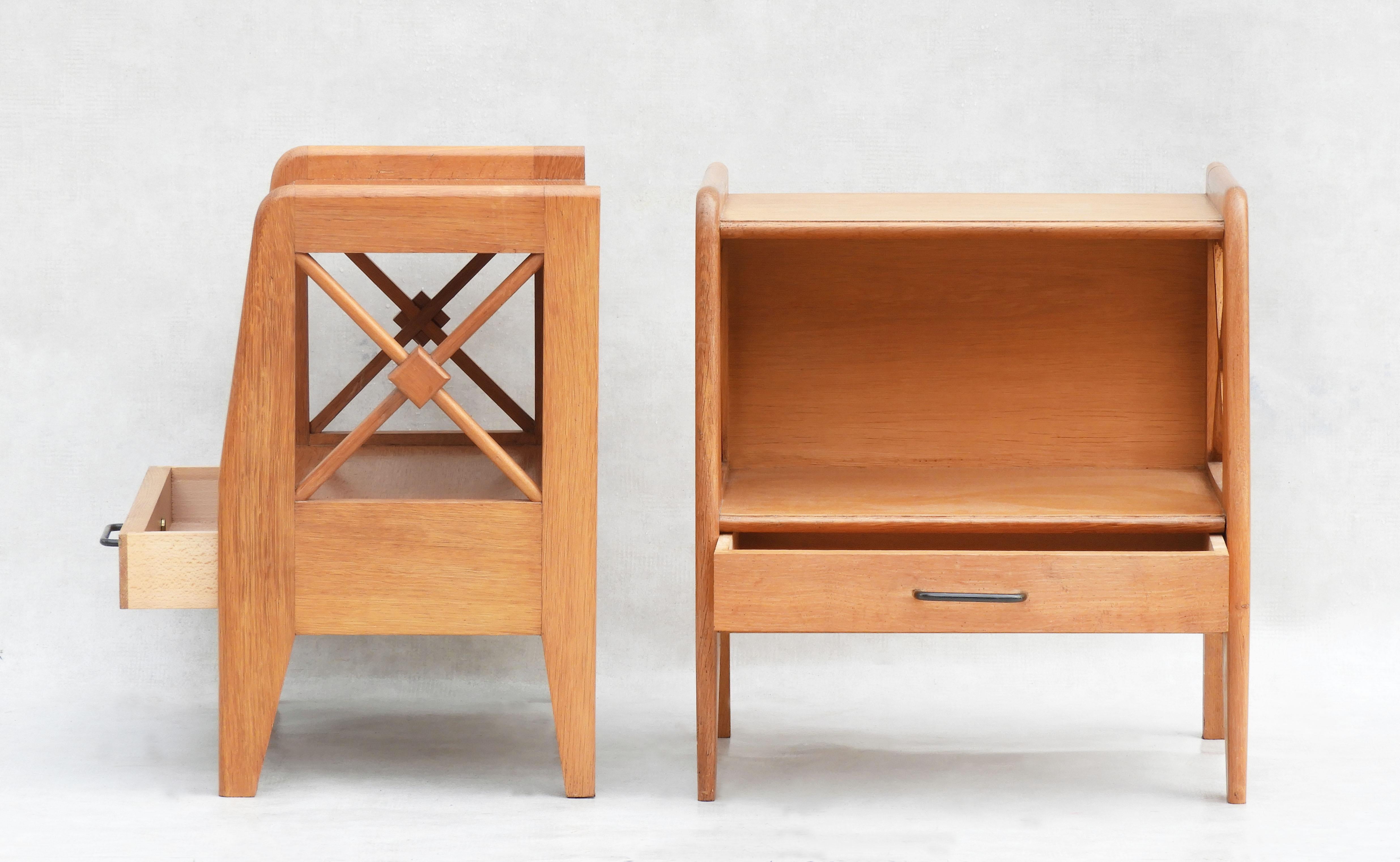Mid-20th Century Pair of Jacques Adnet Oak Night Stands C1950 For Sale