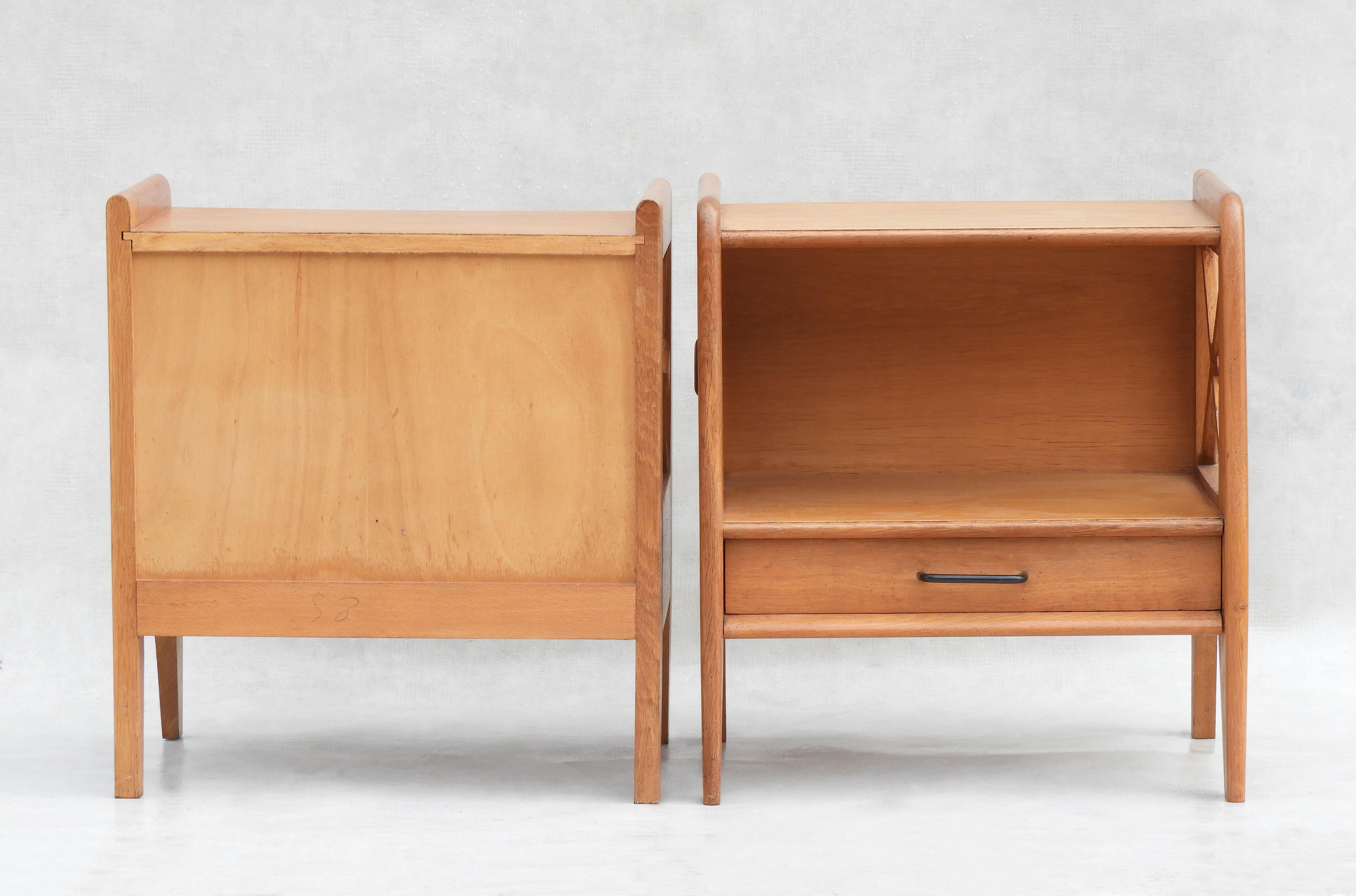 Copper Pair of Jacques Adnet Oak Night Stands C1950 For Sale
