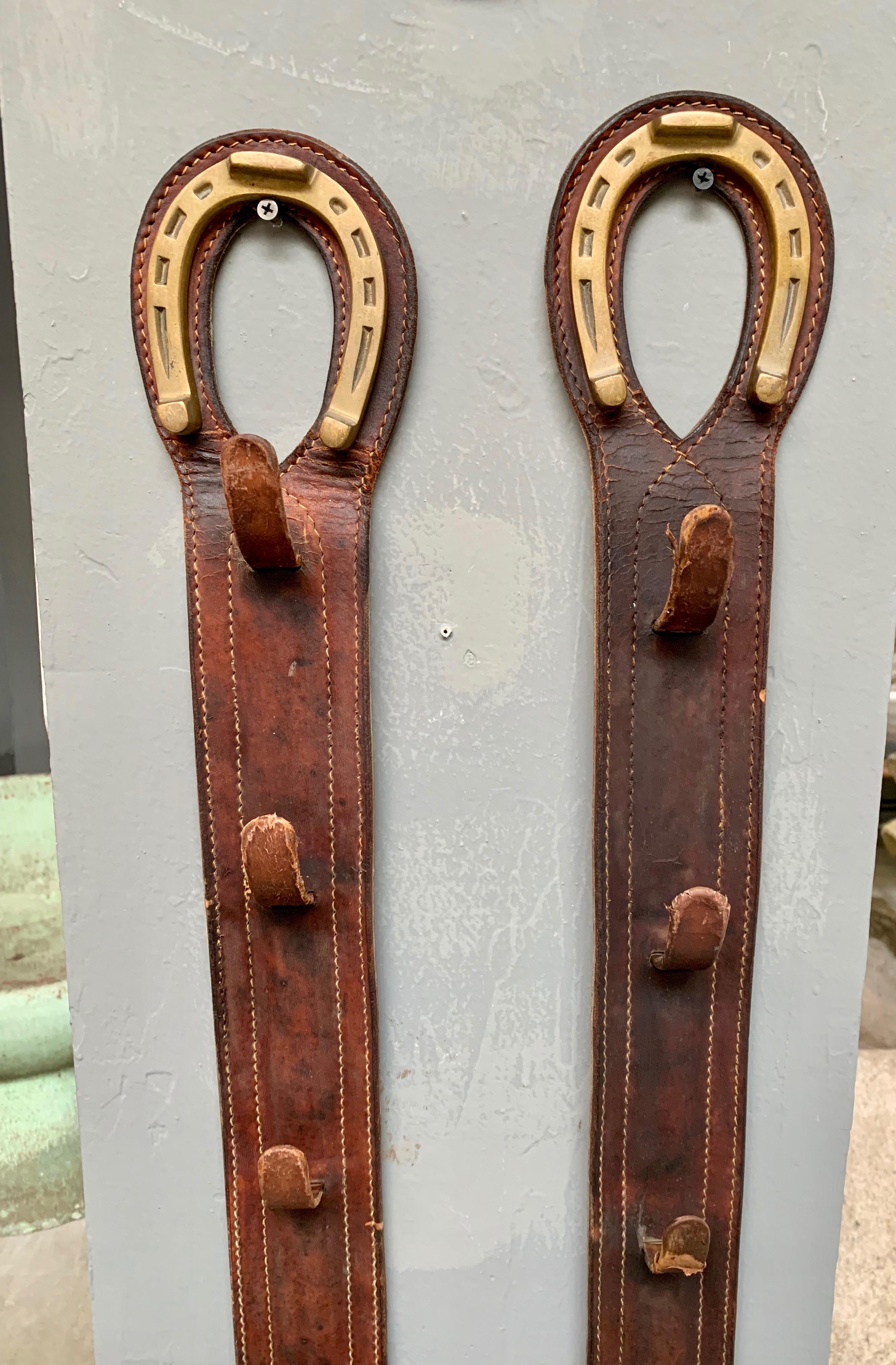 French Pair of Jacques Adnet Oversized Leather Coat Racks