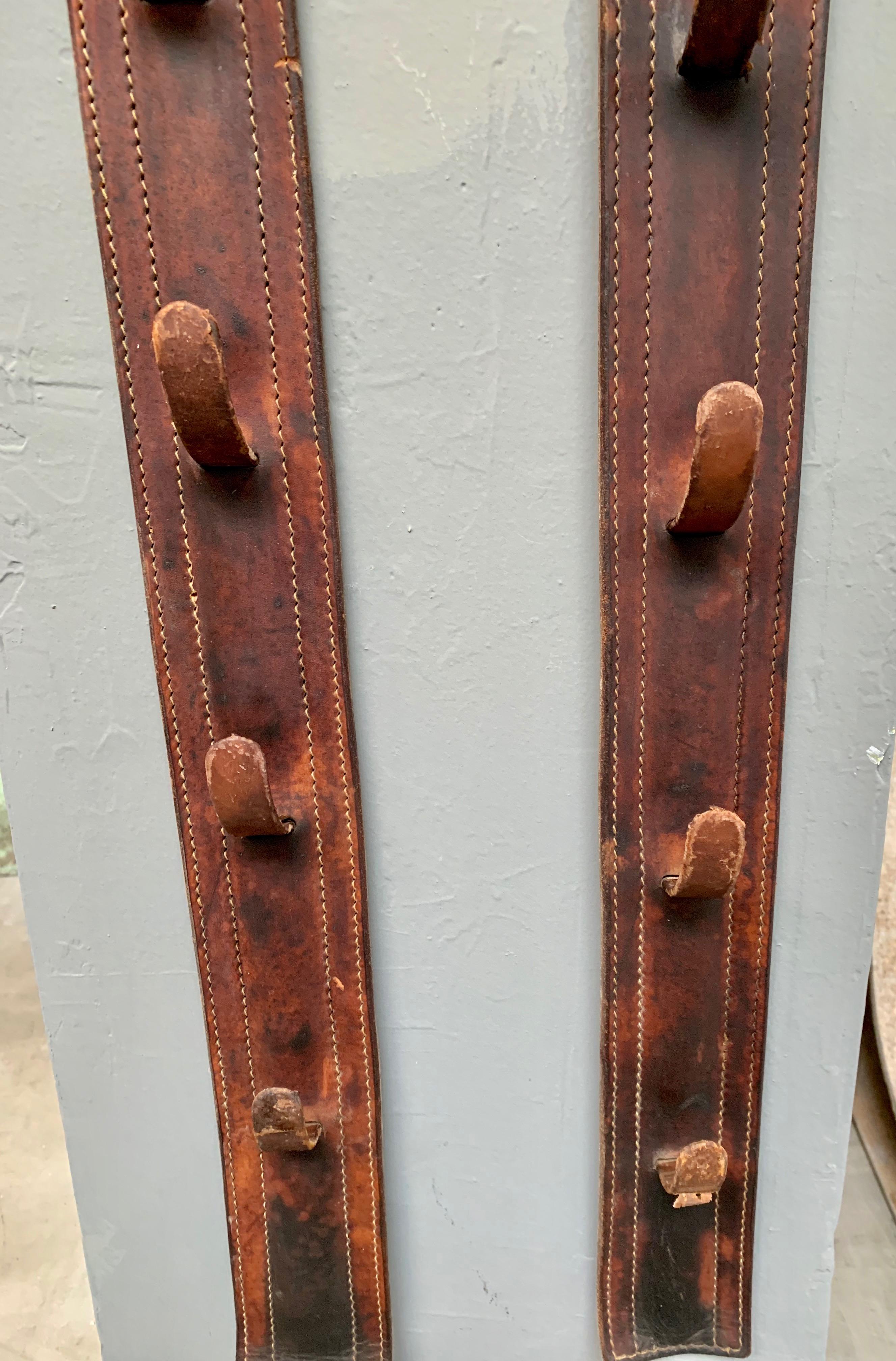 Brass Pair of Jacques Adnet Oversized Leather Coat Racks