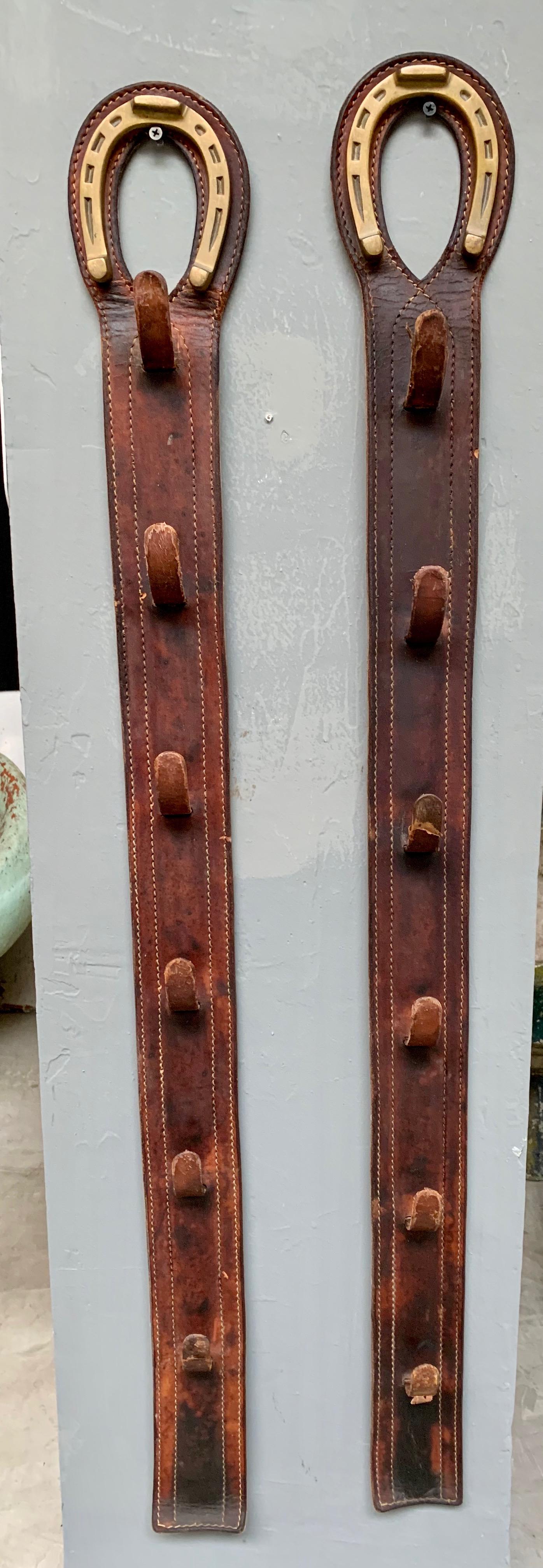 Pair of Jacques Adnet Oversized Leather Coat Racks 1