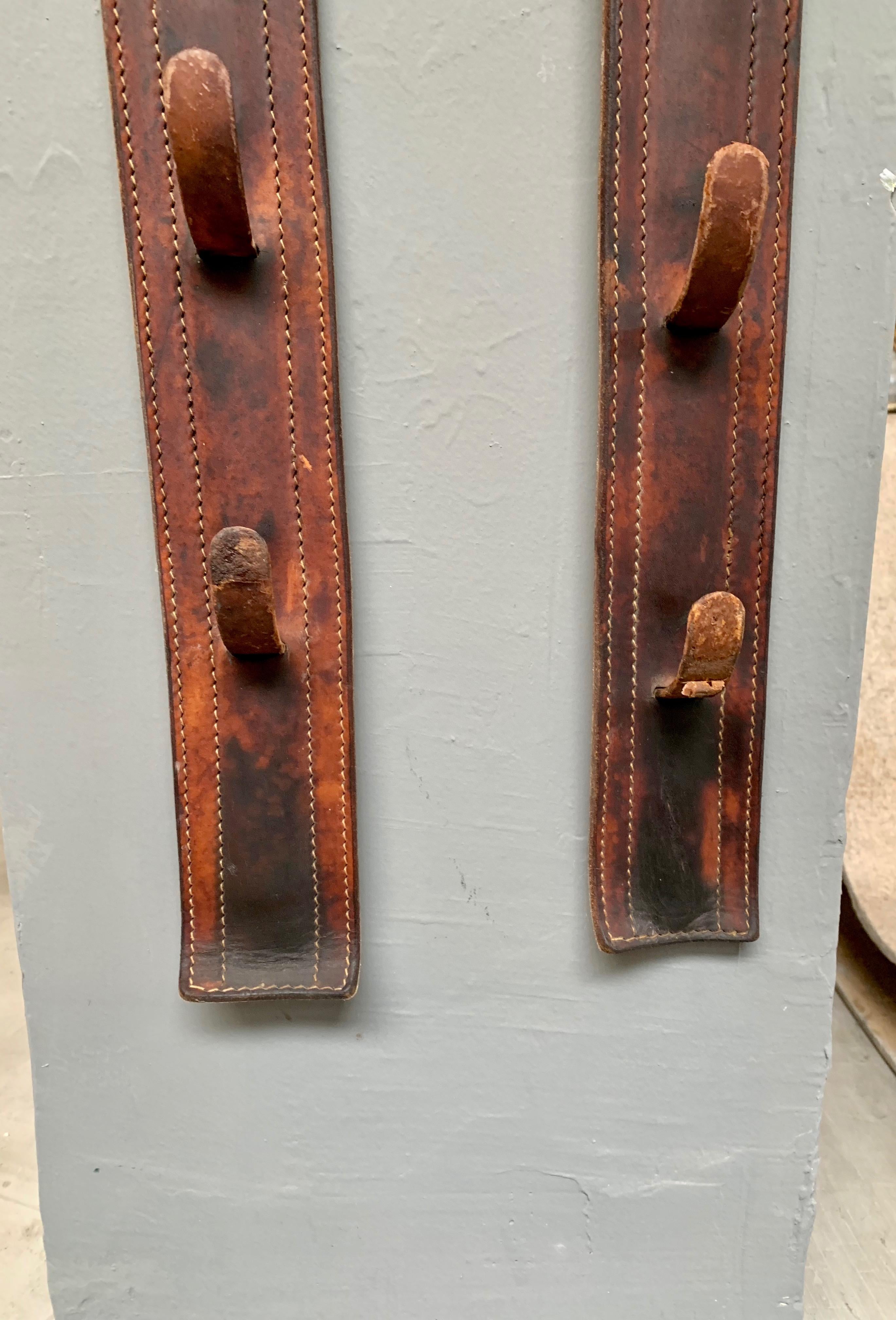 Pair of Jacques Adnet Oversized Leather Coat Racks 2